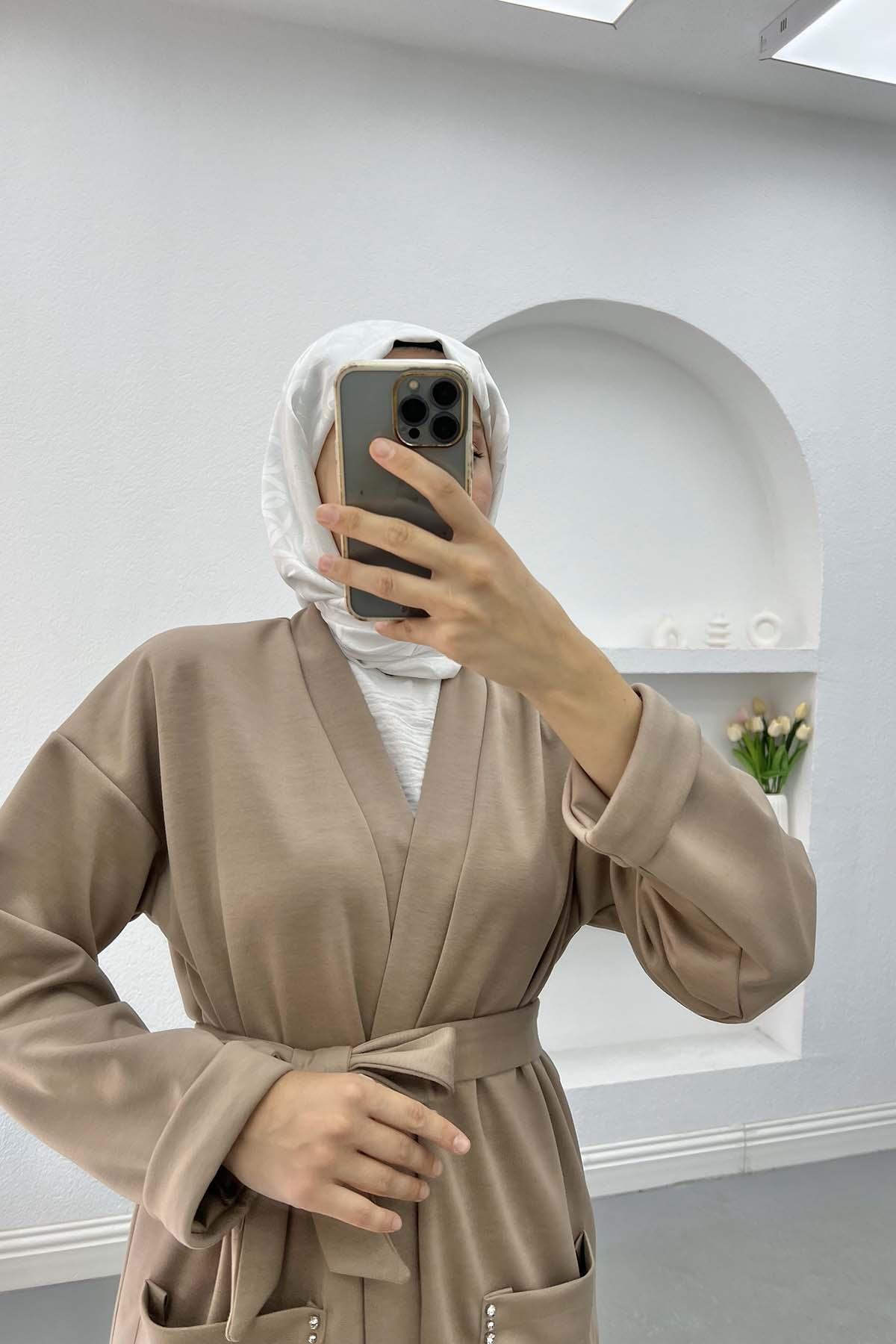 Cebi Taşlı Kimono Takım Sütlü Kahve
