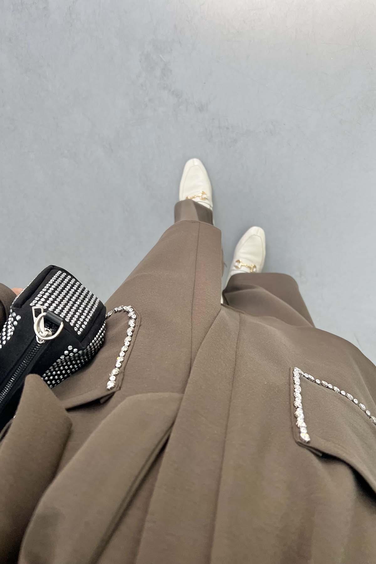 Cebi Taşlı Kimono Takım Vizon