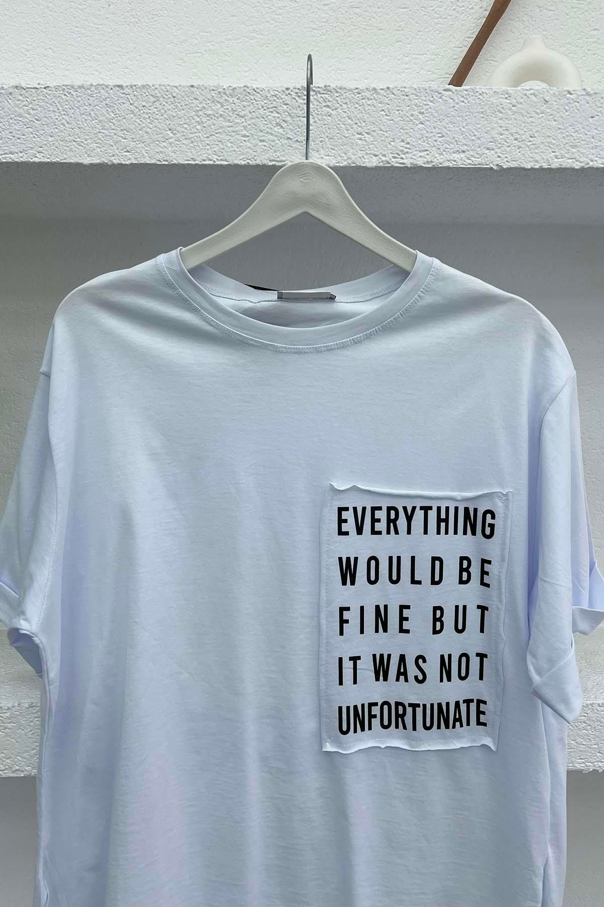 Cebi Yazı Baskılı T-Shirt Beyaz