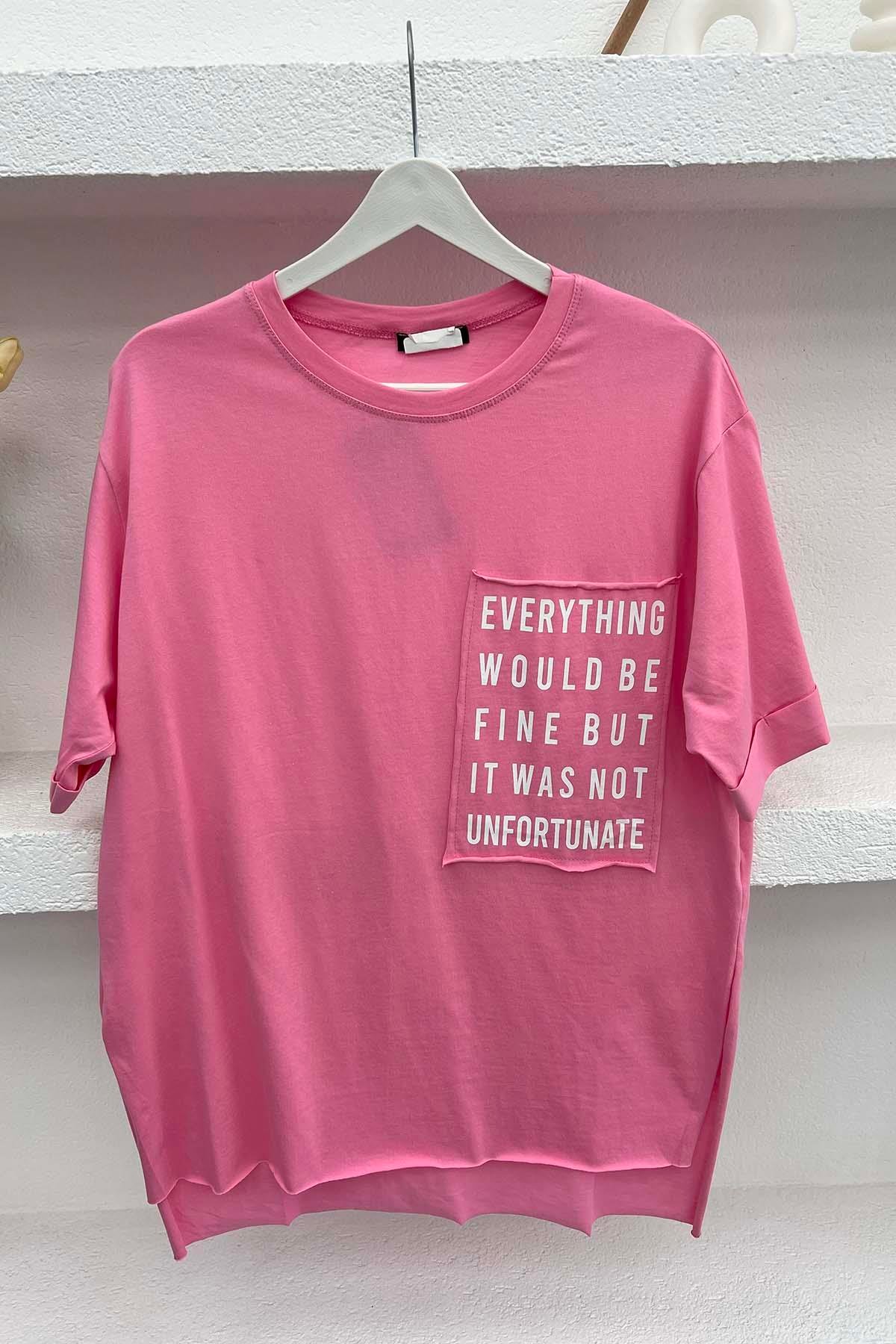 Cebi Yazı Baskılı T-Shirt Pembe