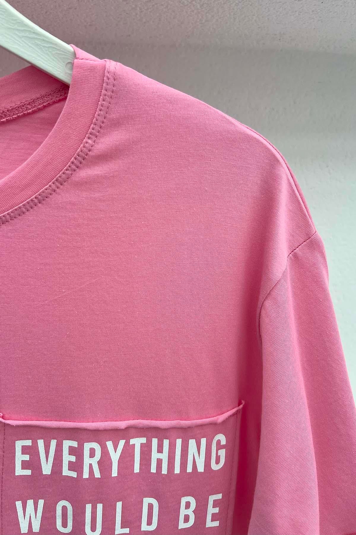 Cebi Yazı Baskılı T-Shirt Pembe