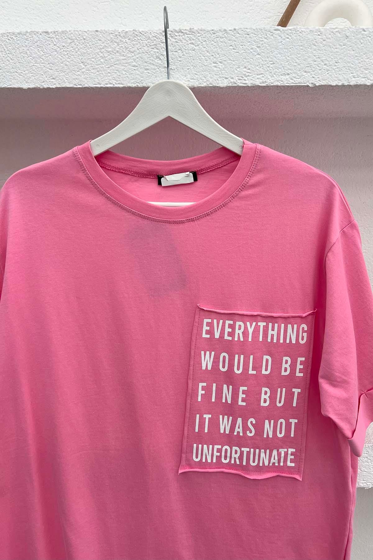 Cebi Yazı Baskılı T-Shirt Pembe