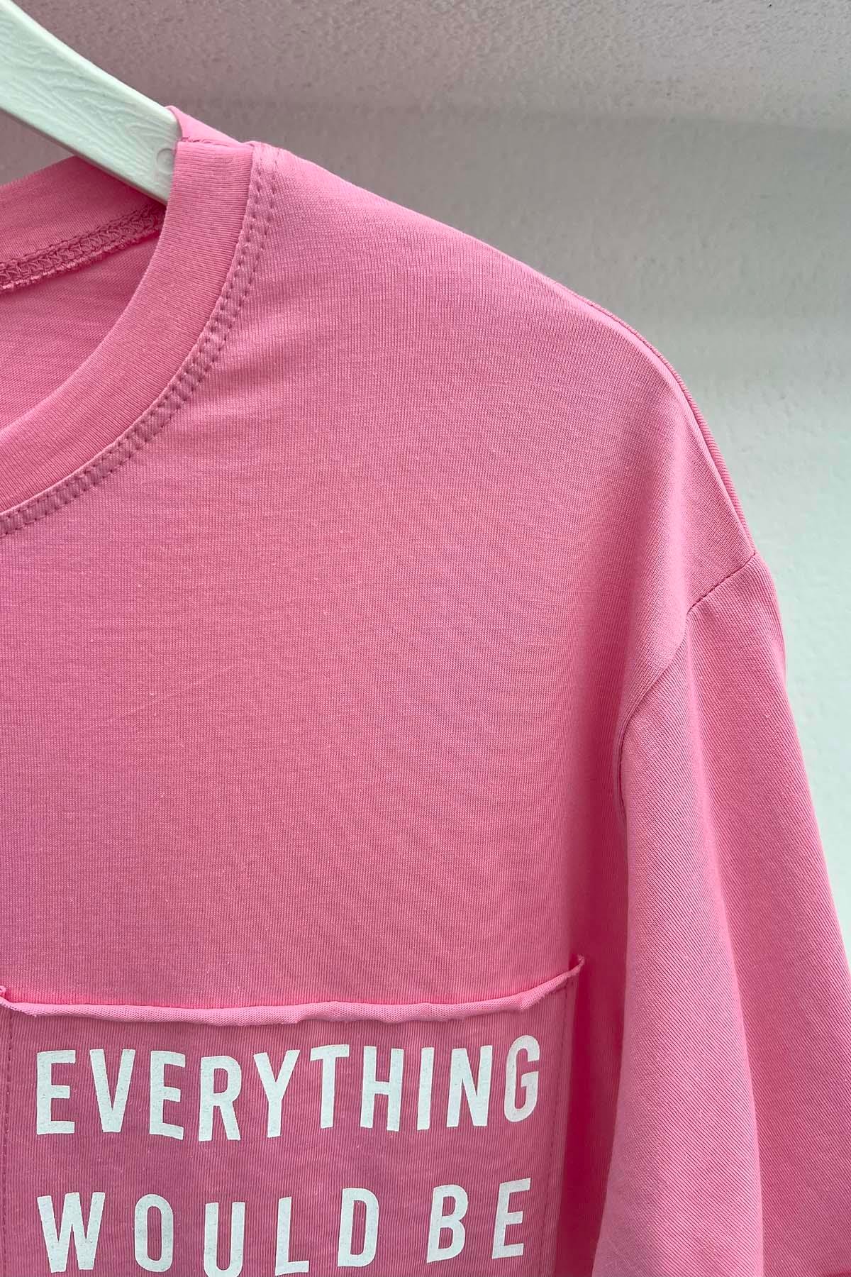 Cebi Yazı Baskılı T-Shirt Pembe