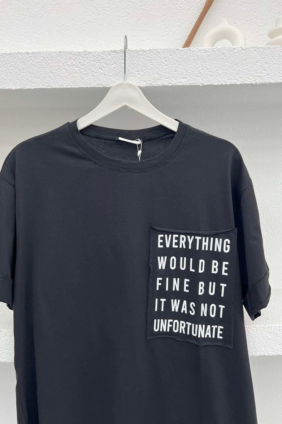 Cebi Yazı Baskılı T-Shirt Siyah