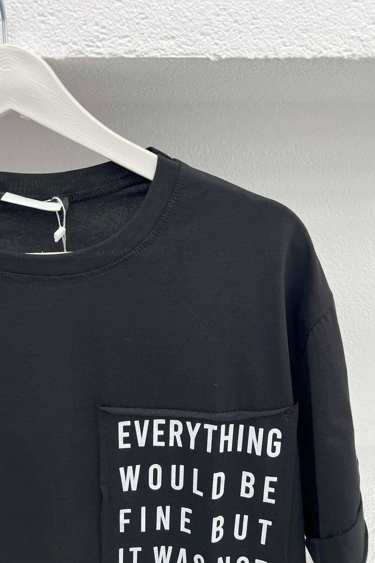 Cebi Yazı Baskılı T-Shirt Siyah