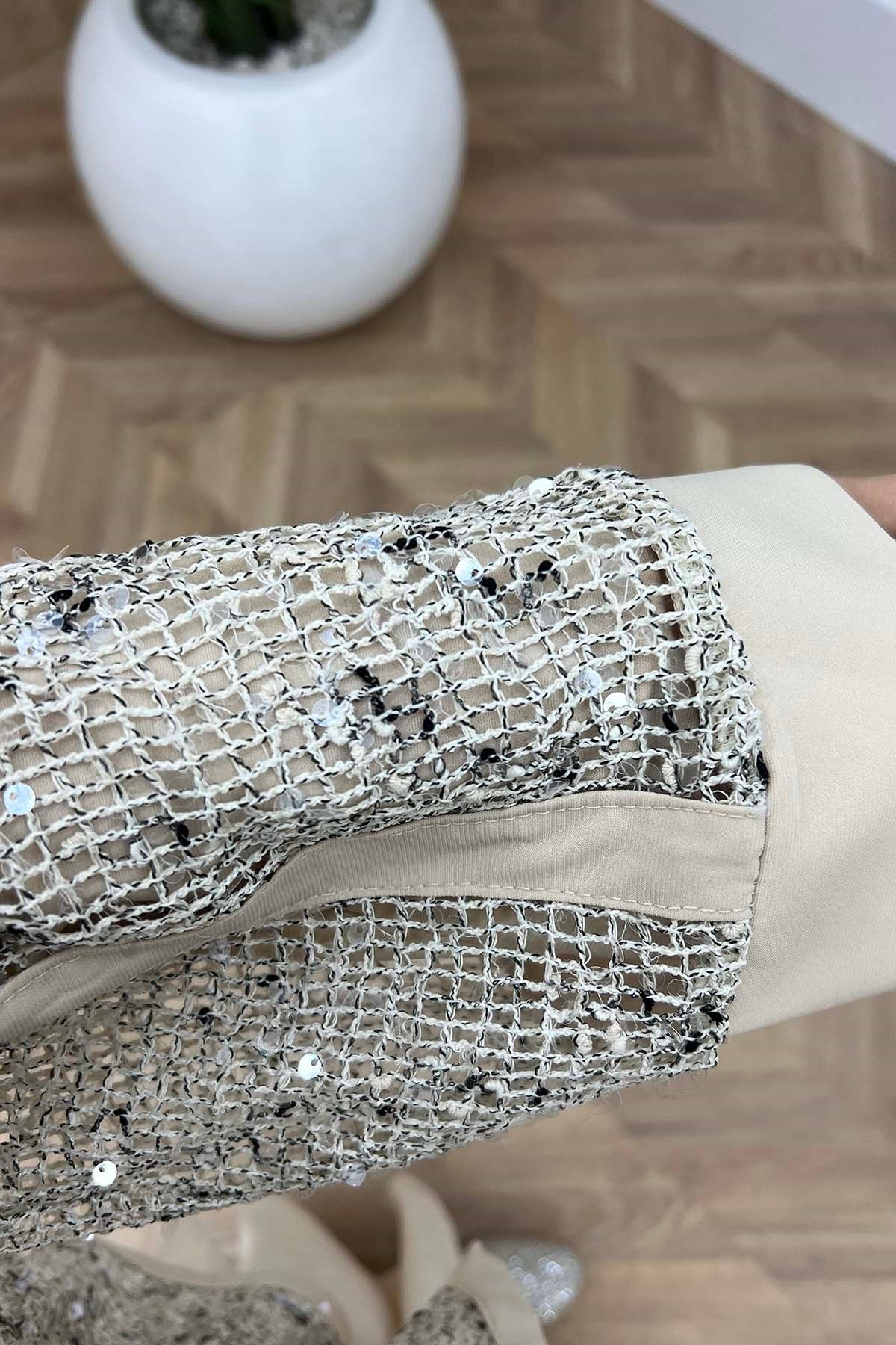 Ceketi Pullu Üçlü Oysho Takım Ekru