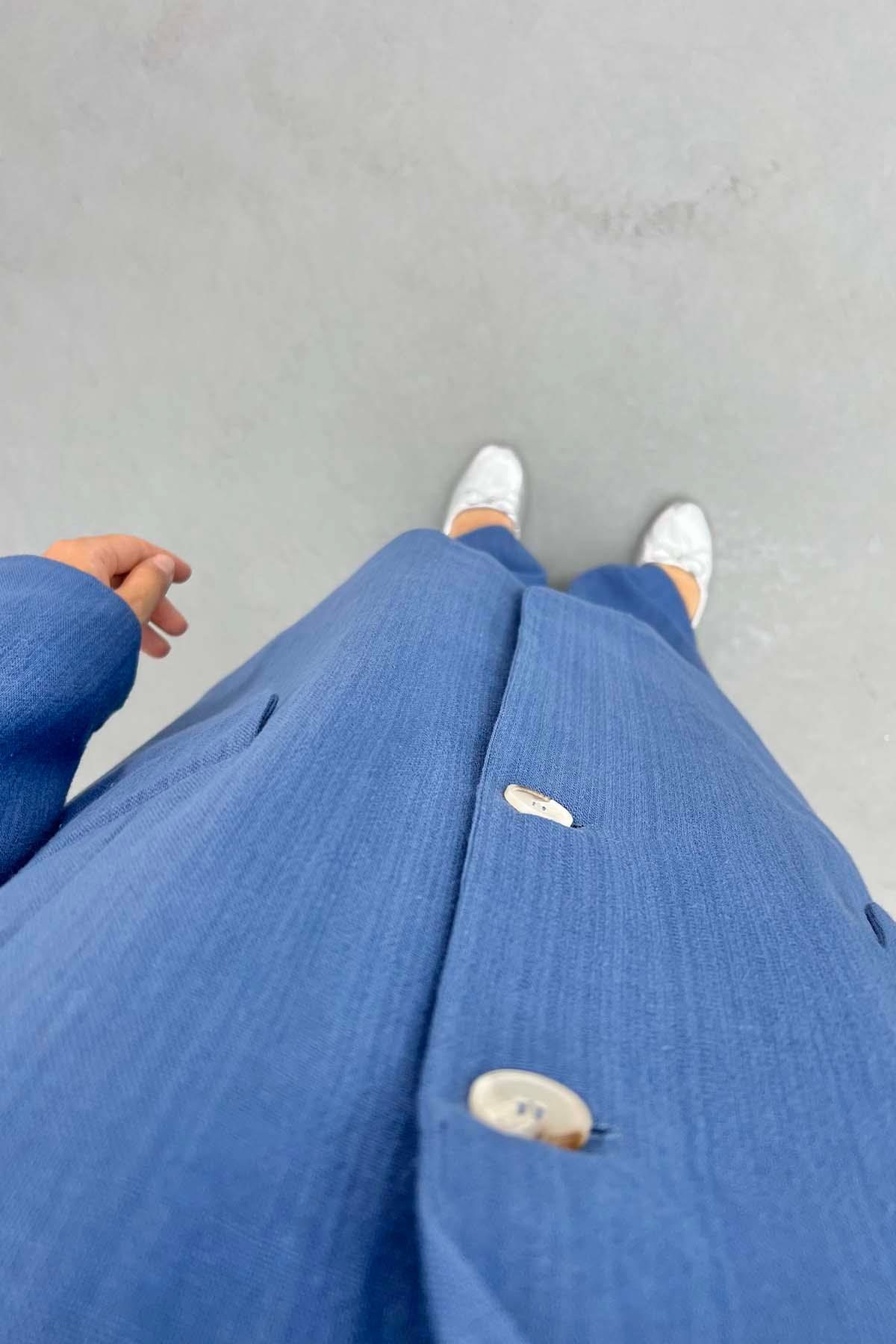 Cep Detaylı Keten Blazer Ceket İndigo