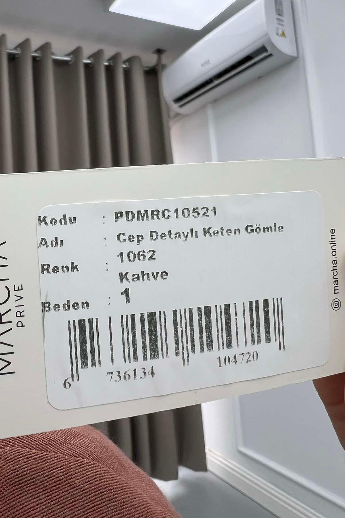Cep Detaylı Keten Gömlek Kahve