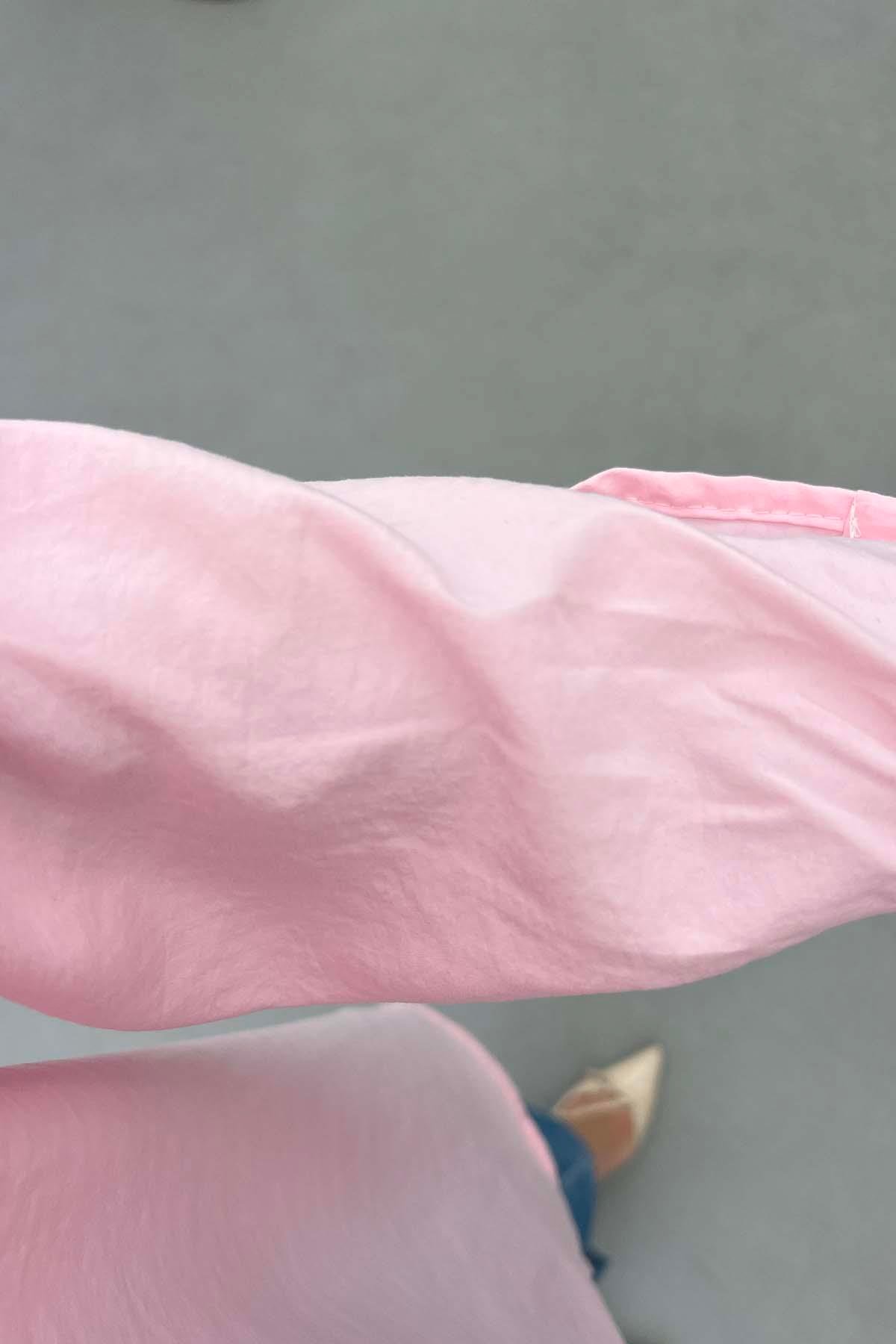 Cep Detaylı Tensel Gömlek Pembe