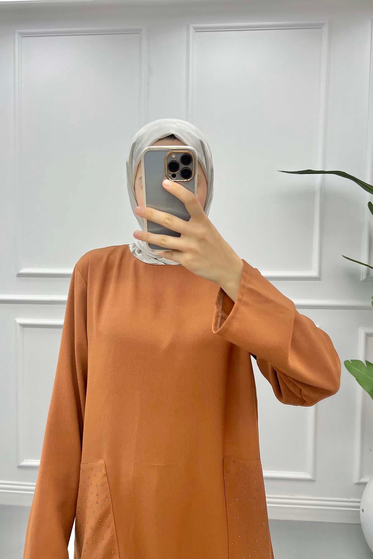 Cep Taşlı Tunik Kahve