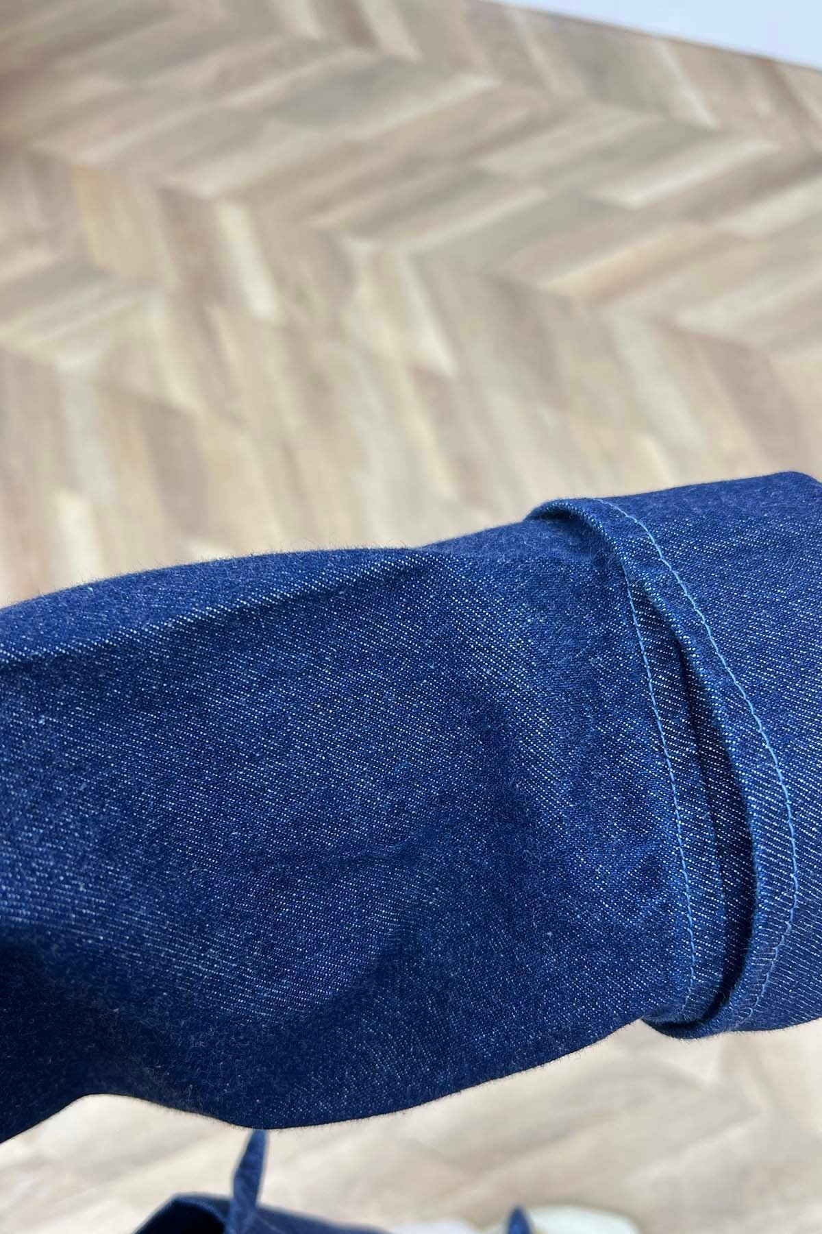 Cepli Bağlamalı Kot Kimono Ceket Mavi