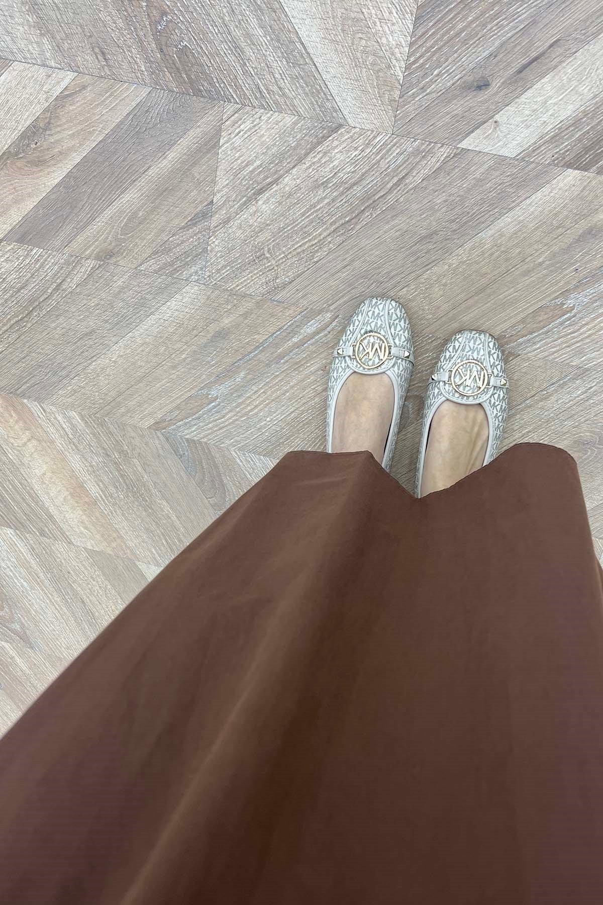Cepli Beli Lastikli Pop Etek Kahve