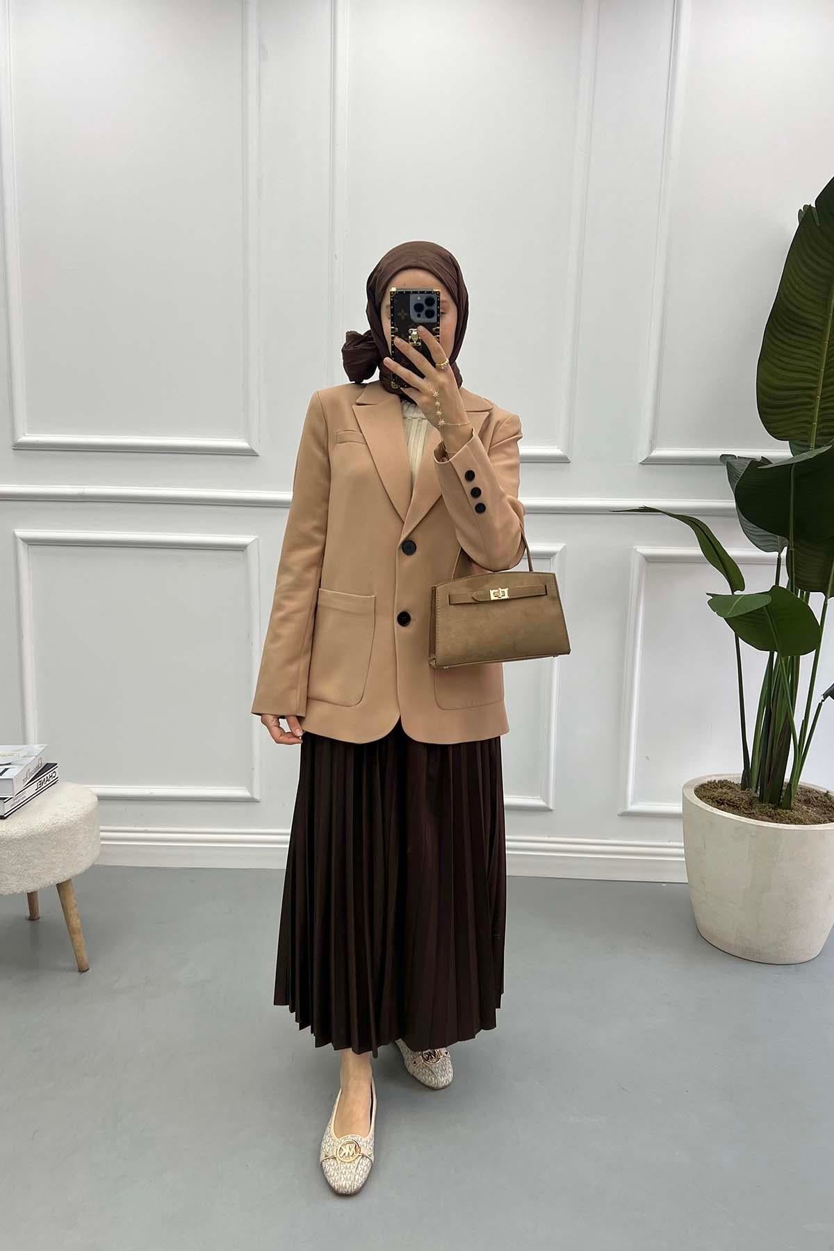 Cepli Blazer Ceket Bej
