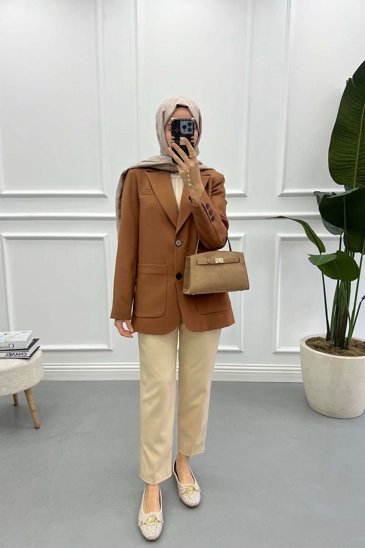 Cepli Blazer Ceket Kahve