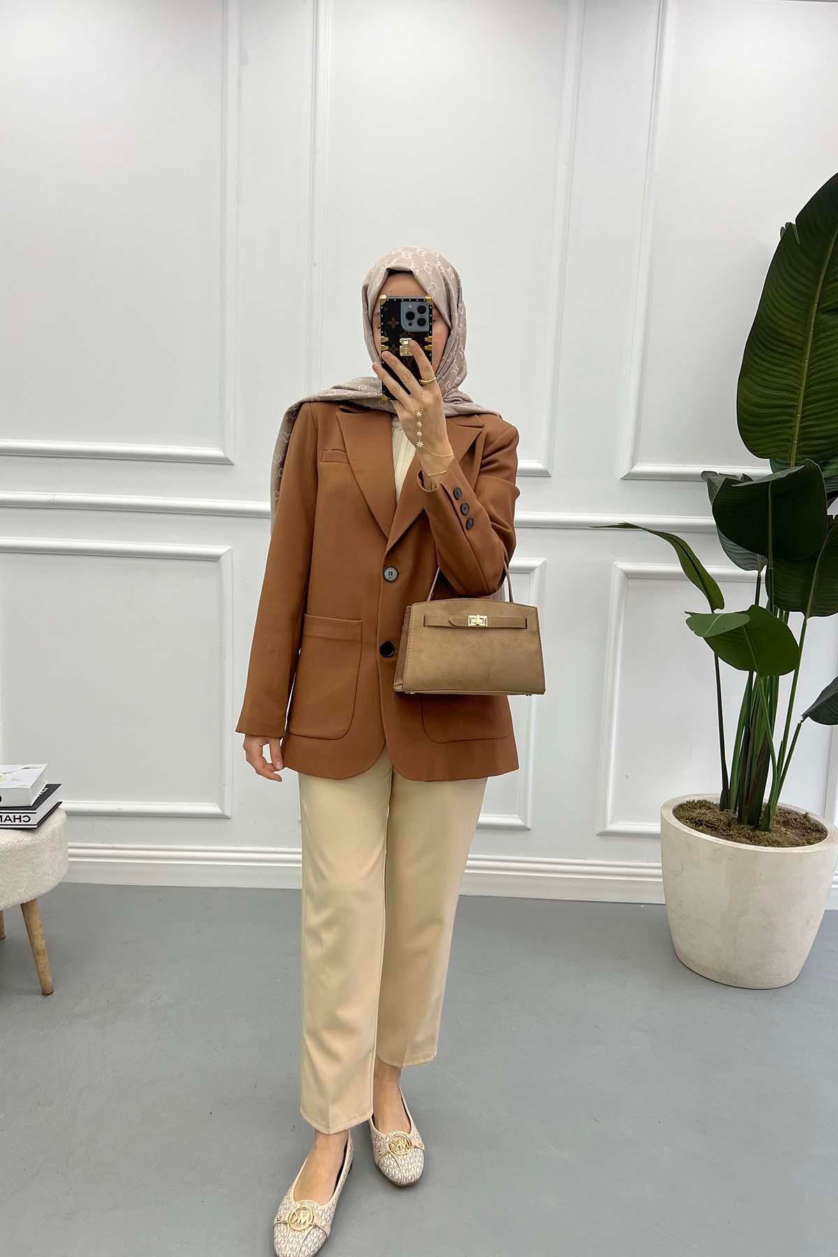 Cepli Blazer Ceket Kahve