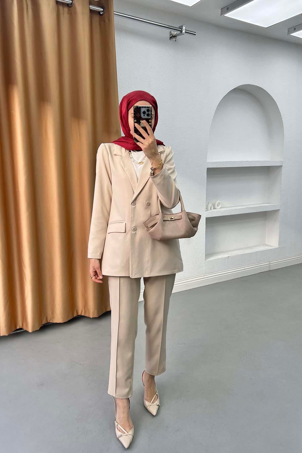 Cepli Blazer Ceket Taş