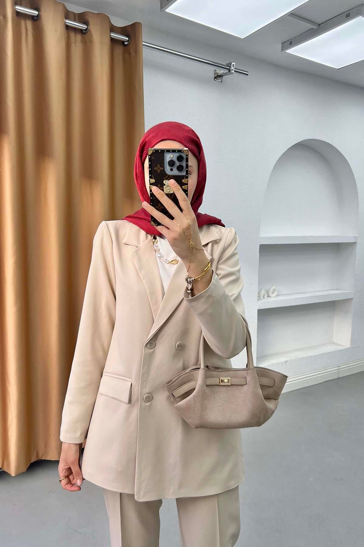 Cepli Blazer Ceket Taş