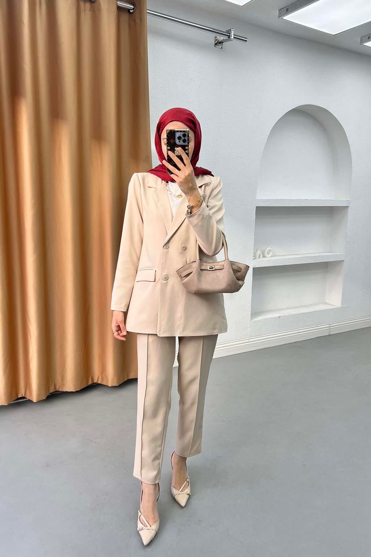 Cepli Blazer Ceket Taş