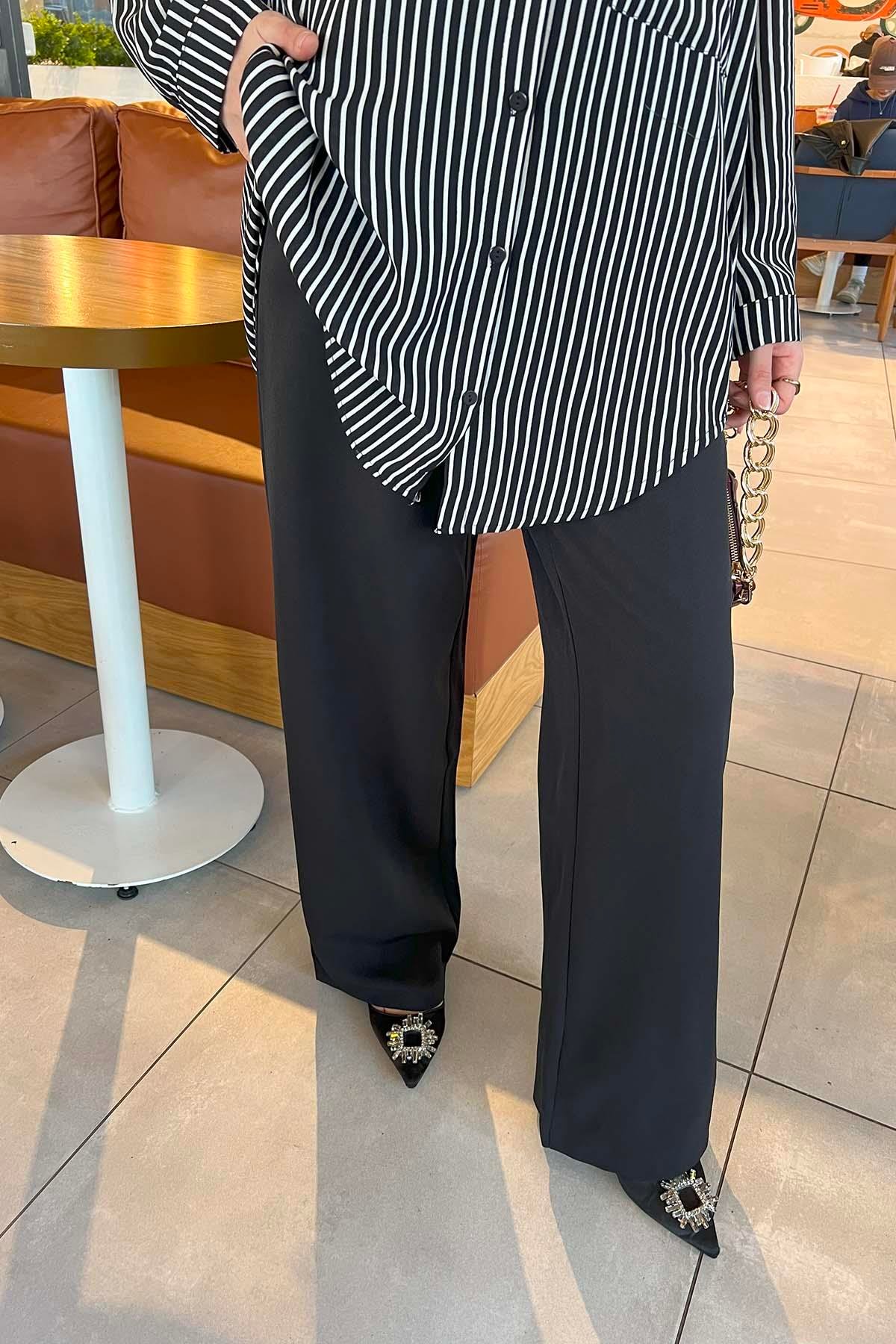 Cepli Bol Paça Pantolon Siyah