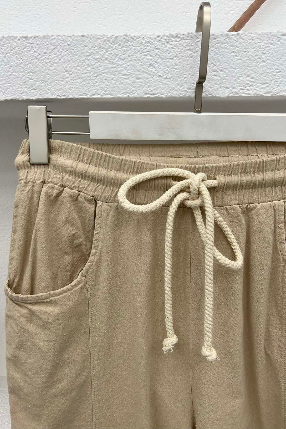 Cepli Keten Pantolon Bej