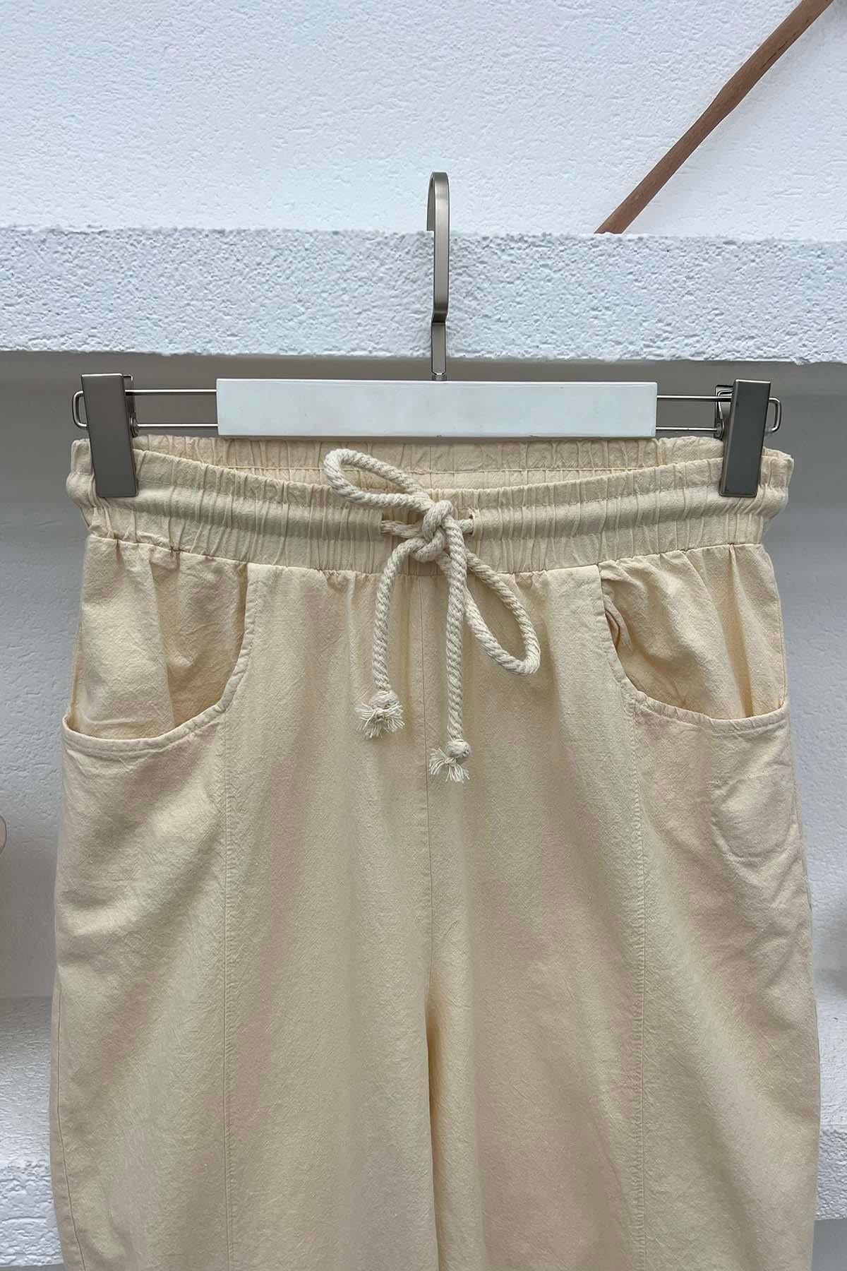 Cepli Keten Pantolon Taş