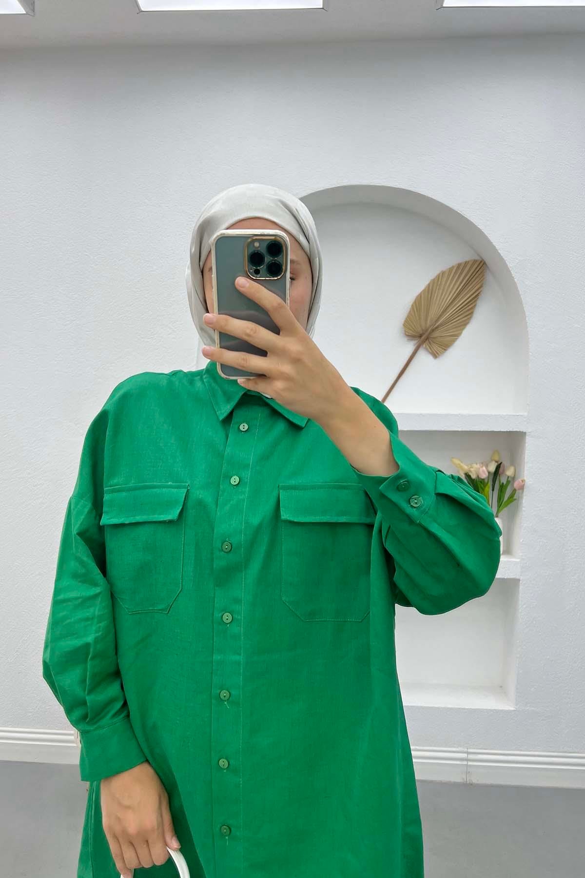 Cepli Keten Tunik Benetton Yeşil