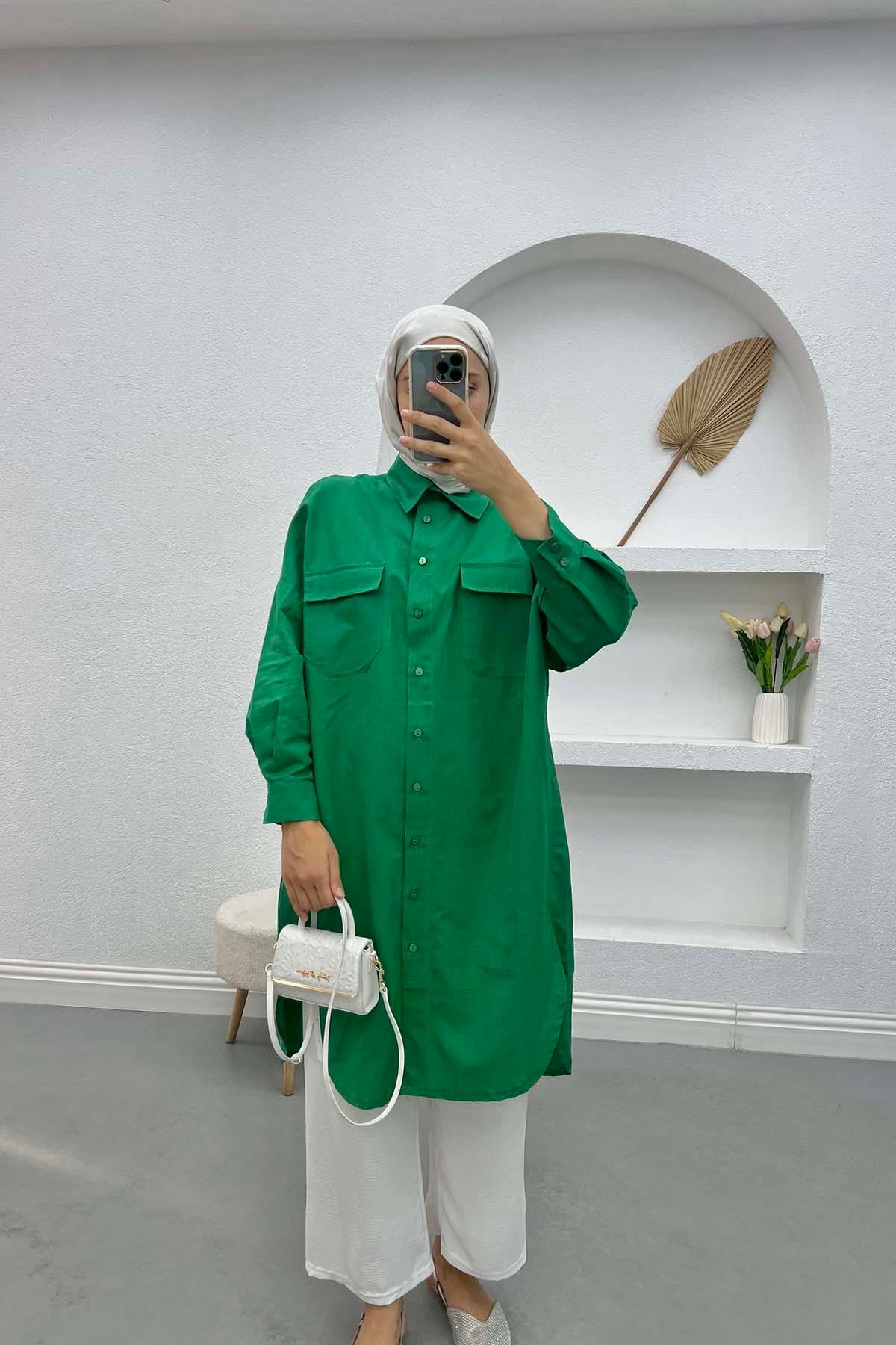 Cepli Keten Tunik Benetton Yeşil