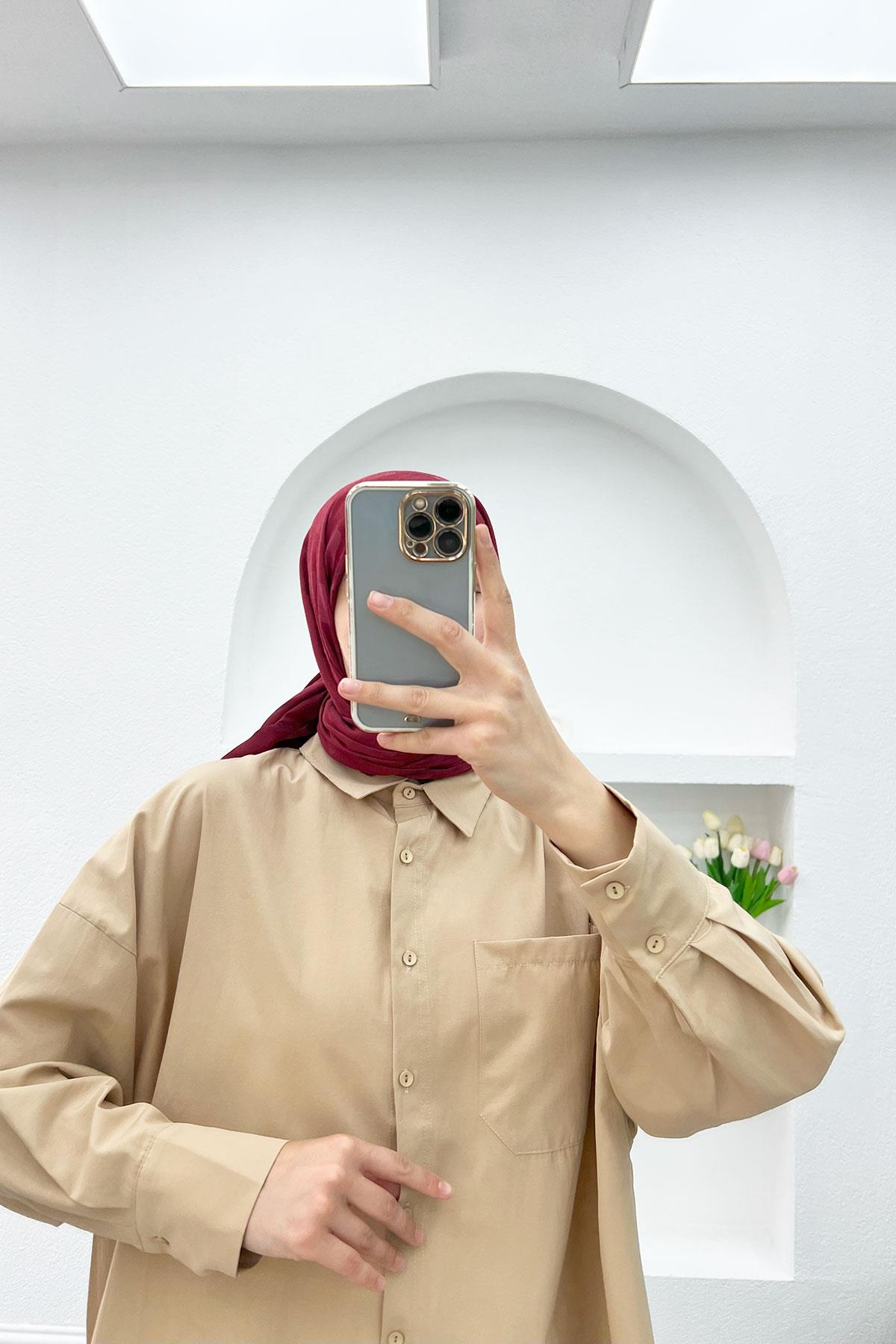 Cepli Oversize Gömlek Camel