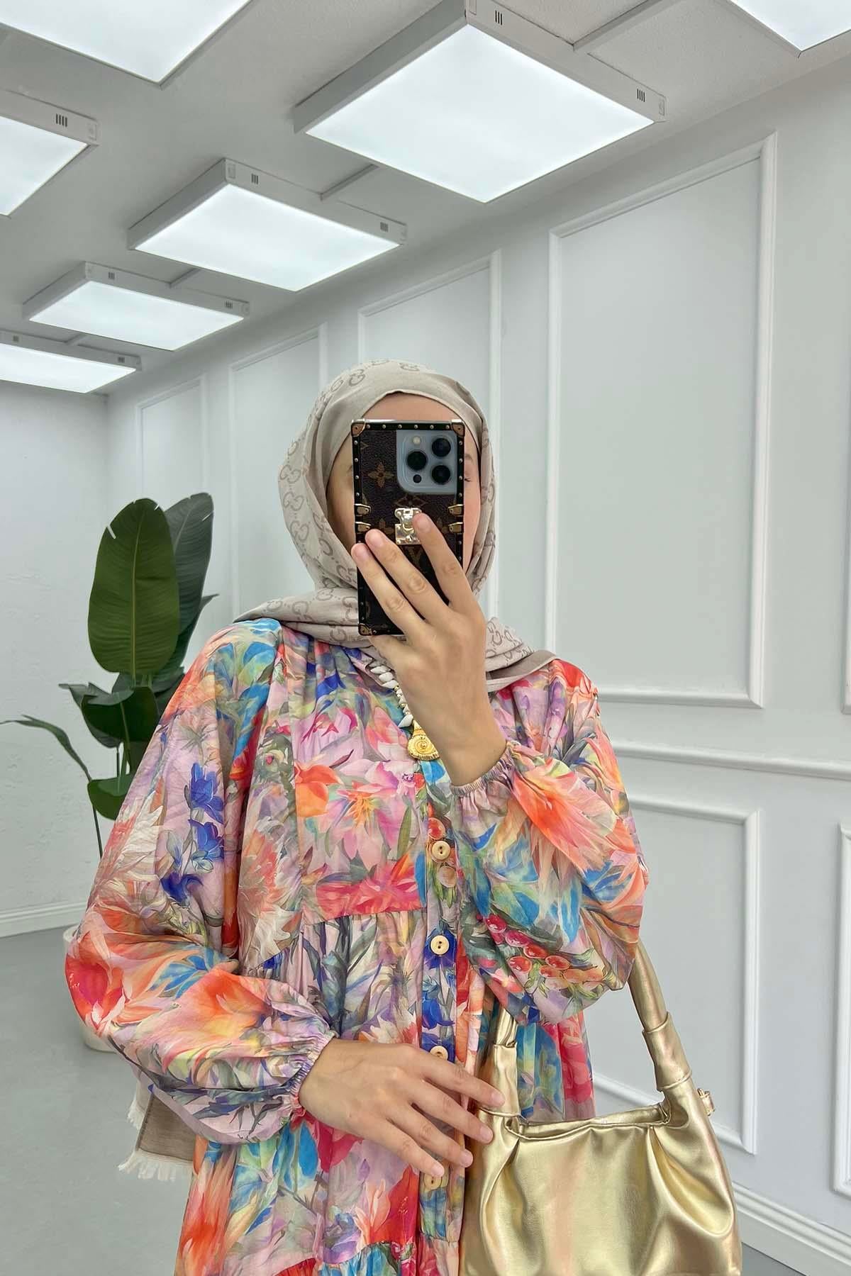 Çiçek Desen Mango Elbise Lila