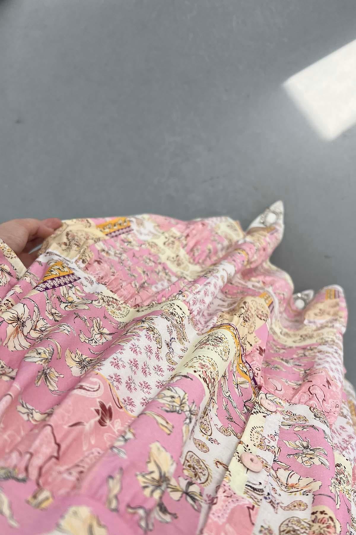 Çiçek Desen Mango Elbise Pembe