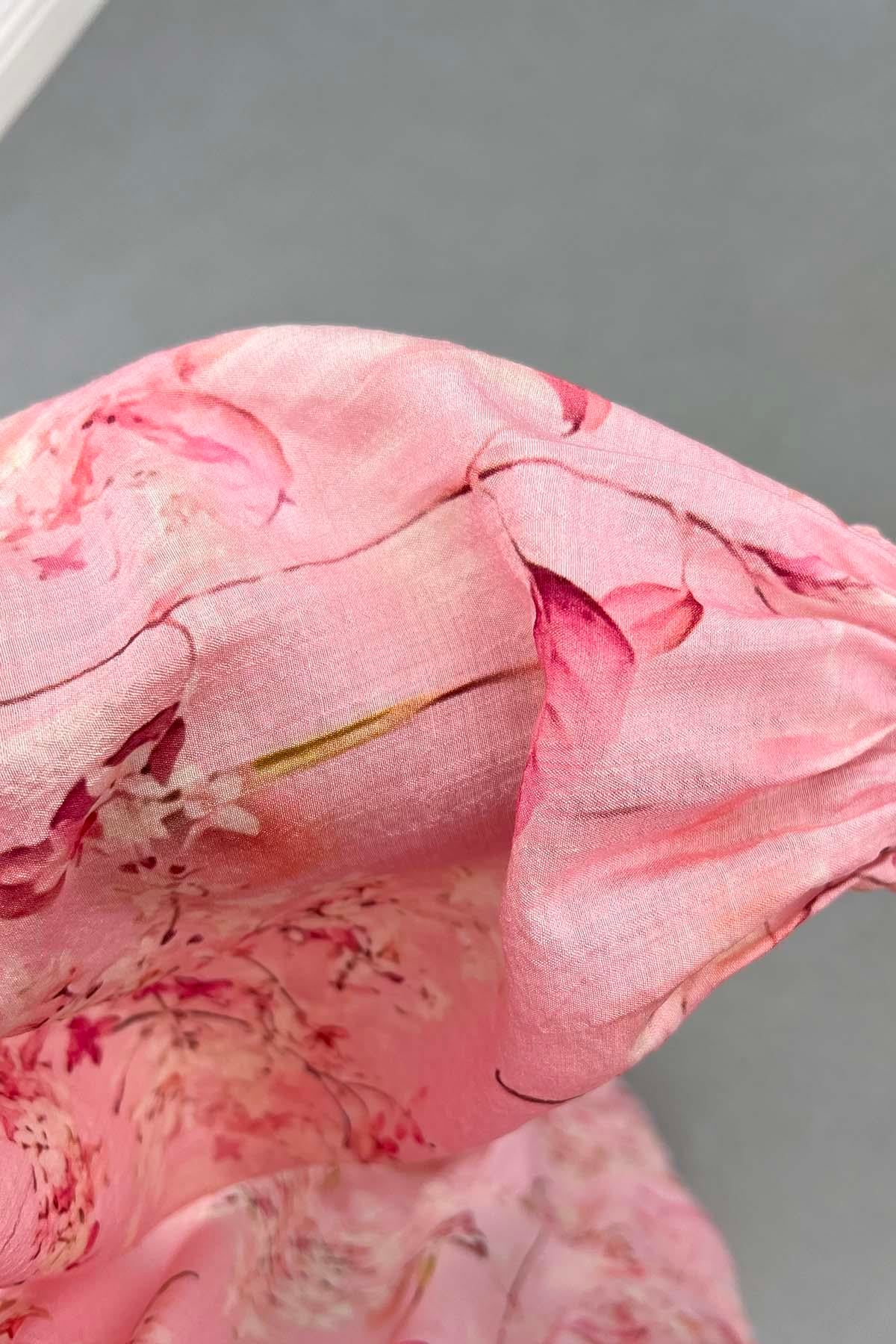 Çiçek Desenli Mango Elbise Pembe