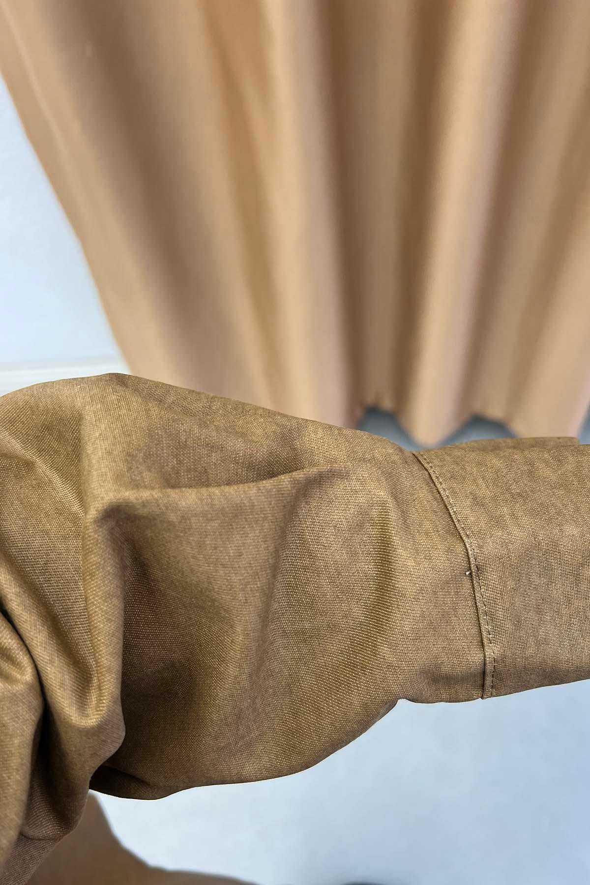Çiçek İşlemeli Astarlı Mumlu Deri Ceket Kahve
