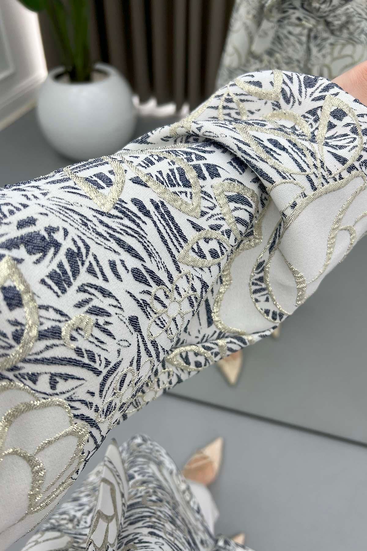Çiçek Simli Kimono Lacivert