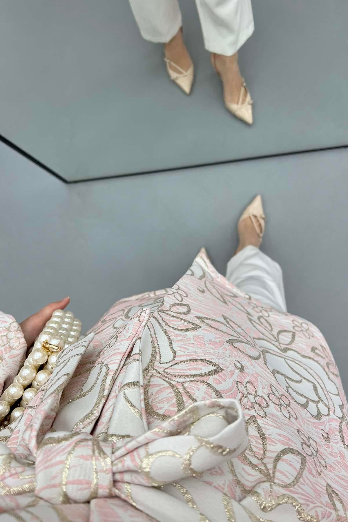 Çiçek Simli Kimono Pembe