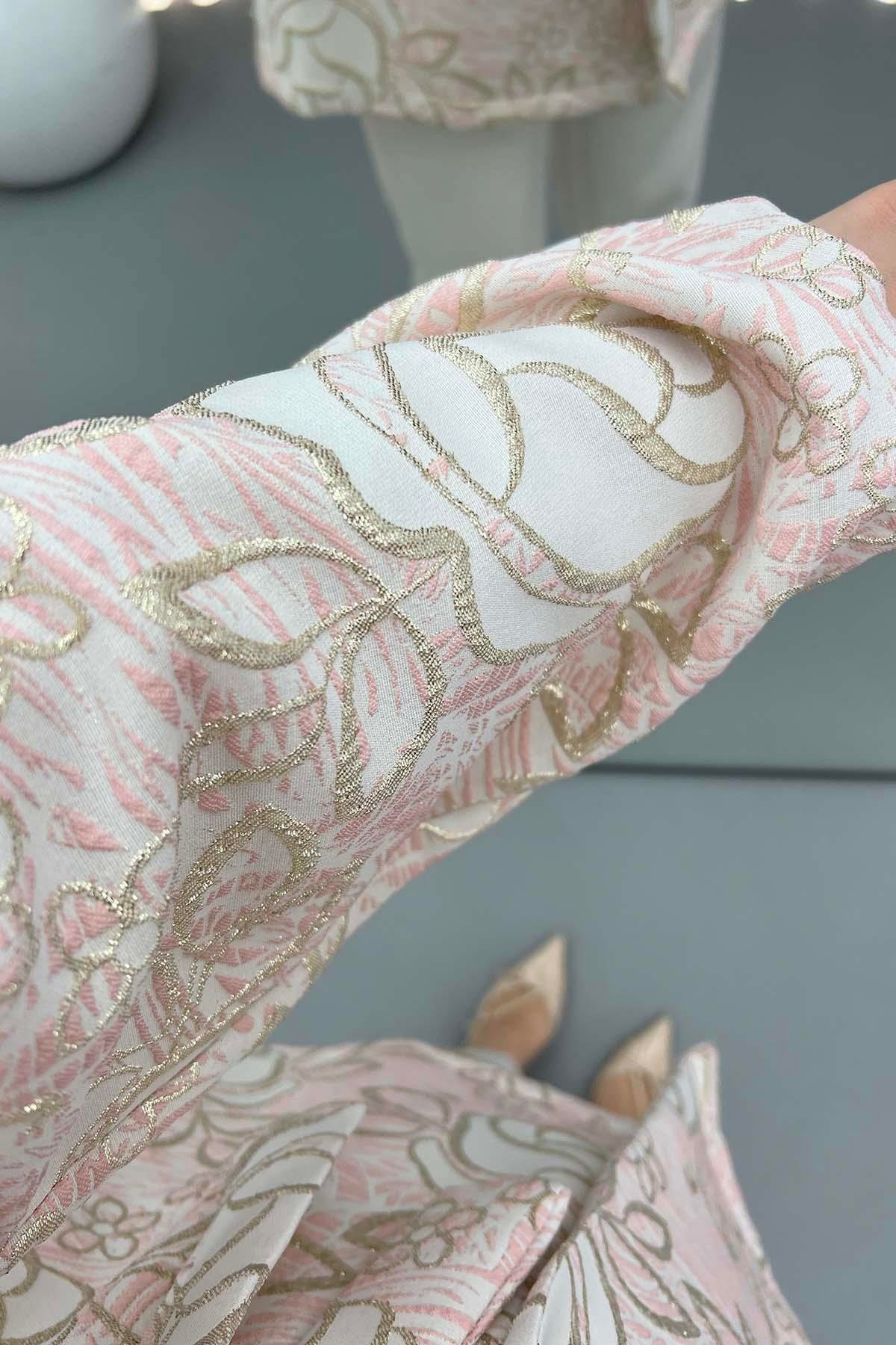 Çiçek Simli Kimono Pembe