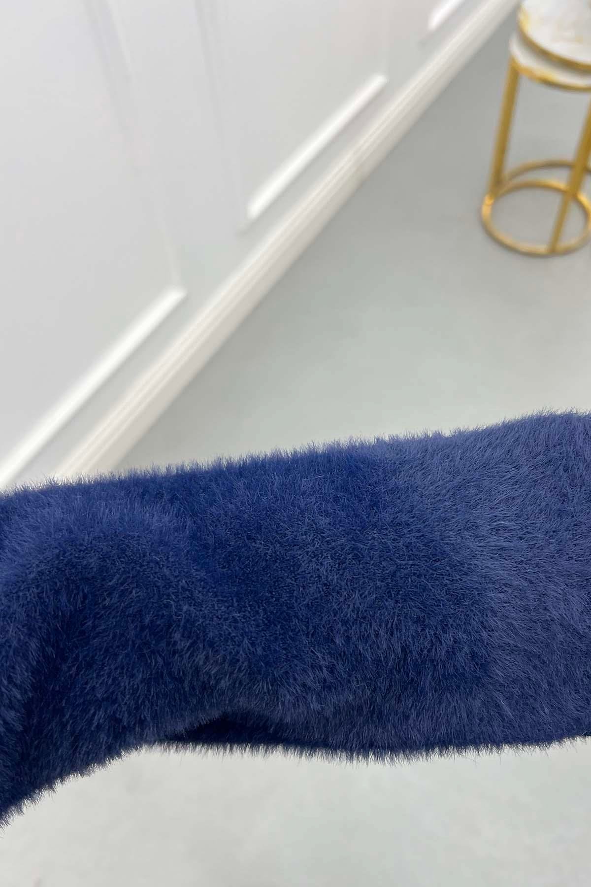 Çiçekli Angora Hırka Lacivert