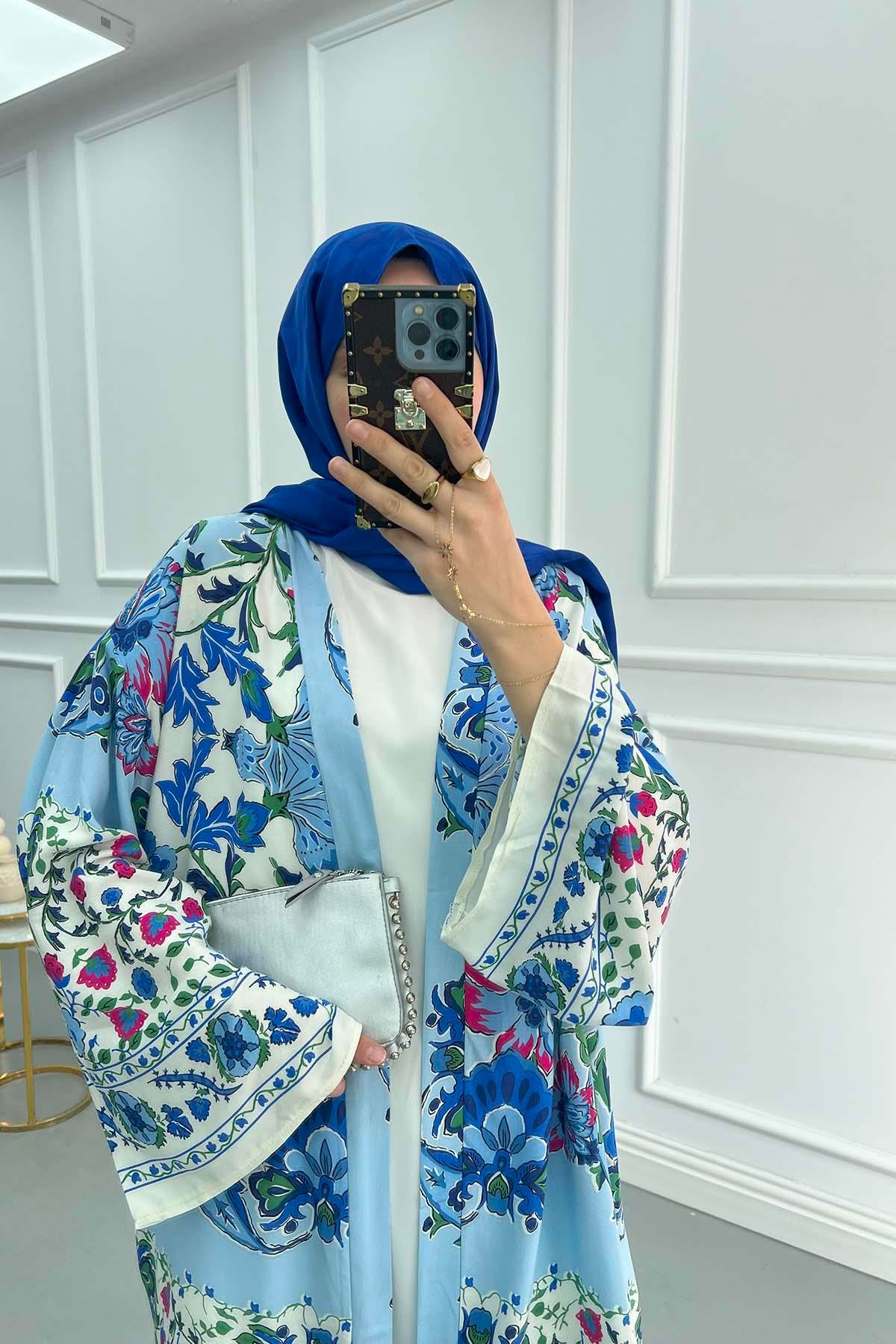 Çiçekli Kimono Takım Lacivert