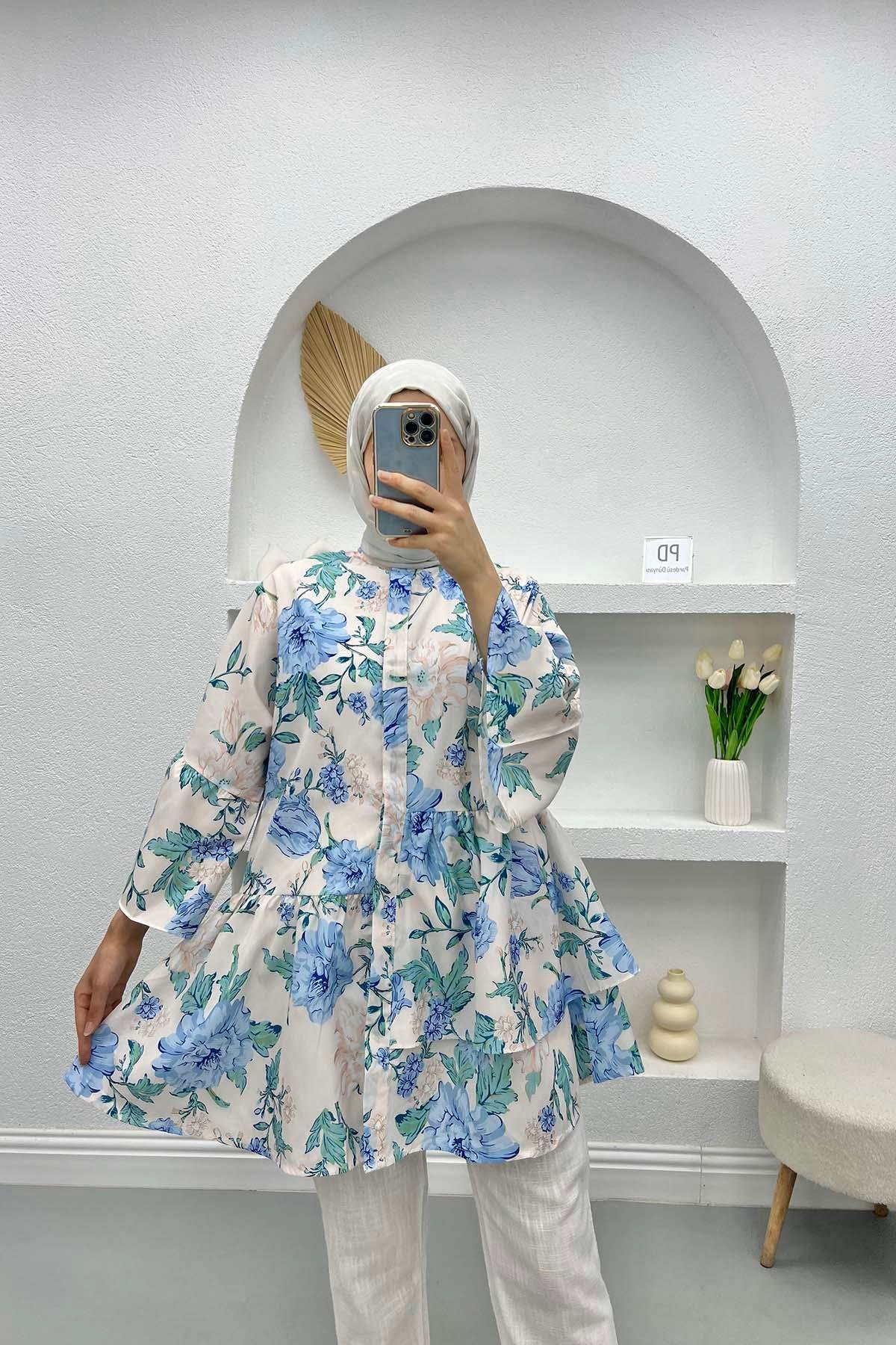 Çiçekli Tunik Krem