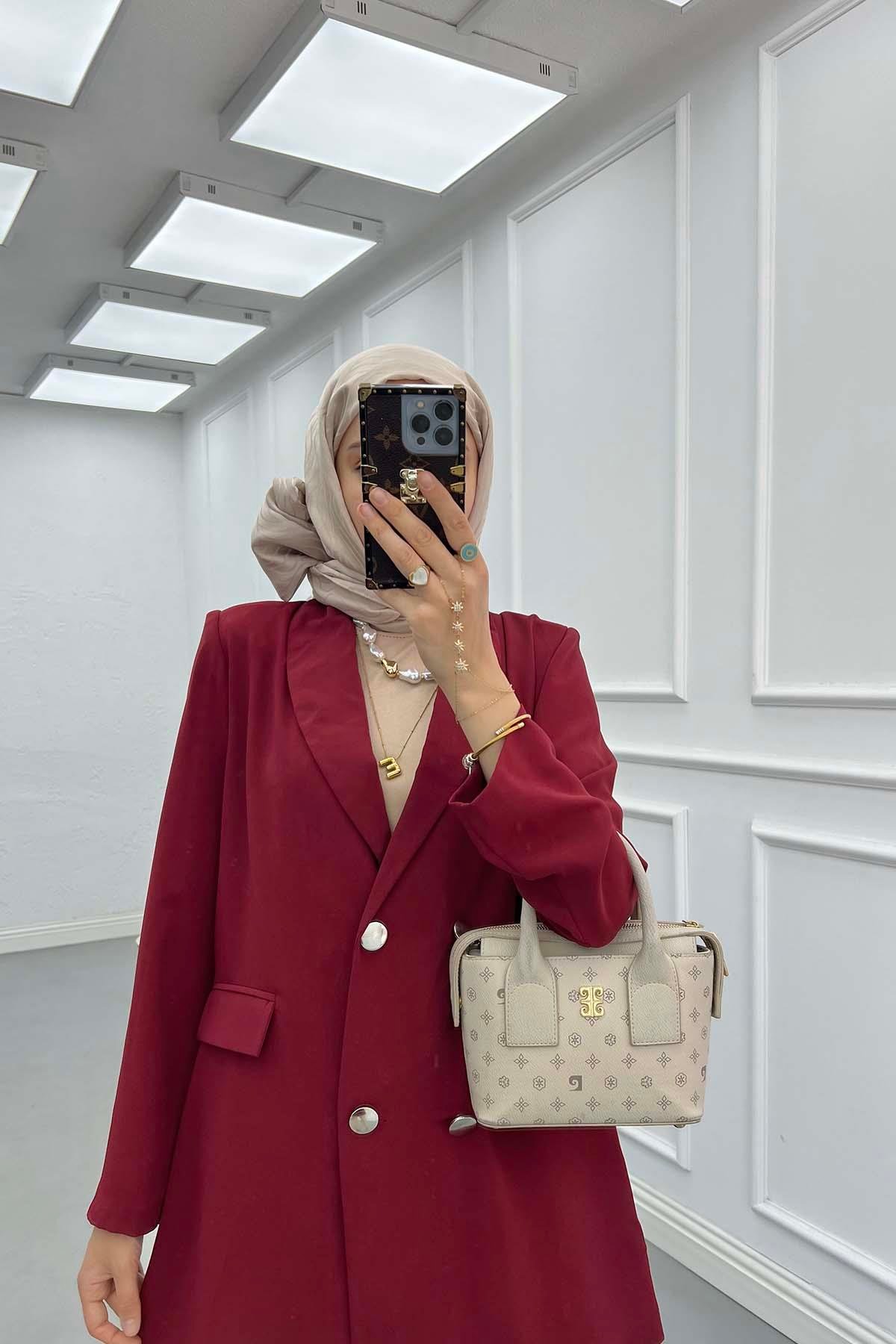 Çift Düğmeli Astarsız Ceket Bordo