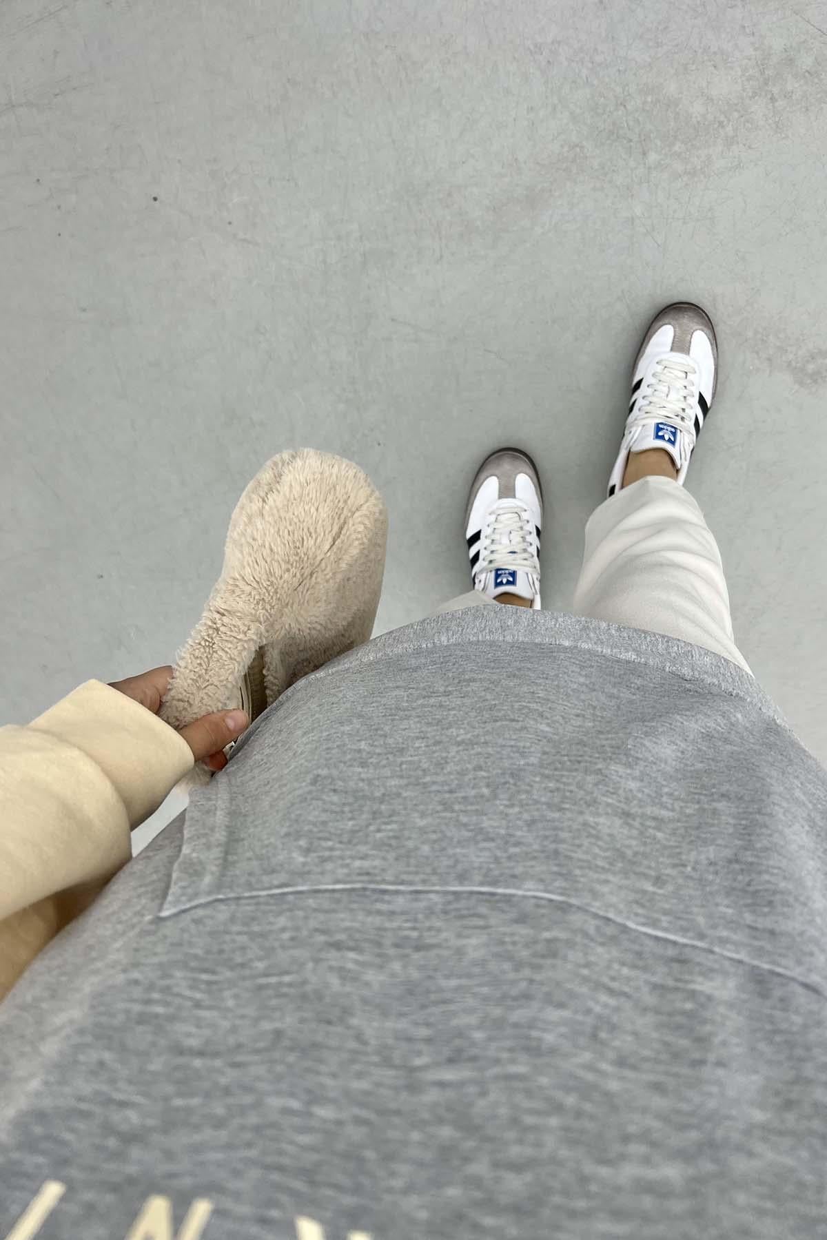 Çift Renkli Yazılı Sweatshirt Gri