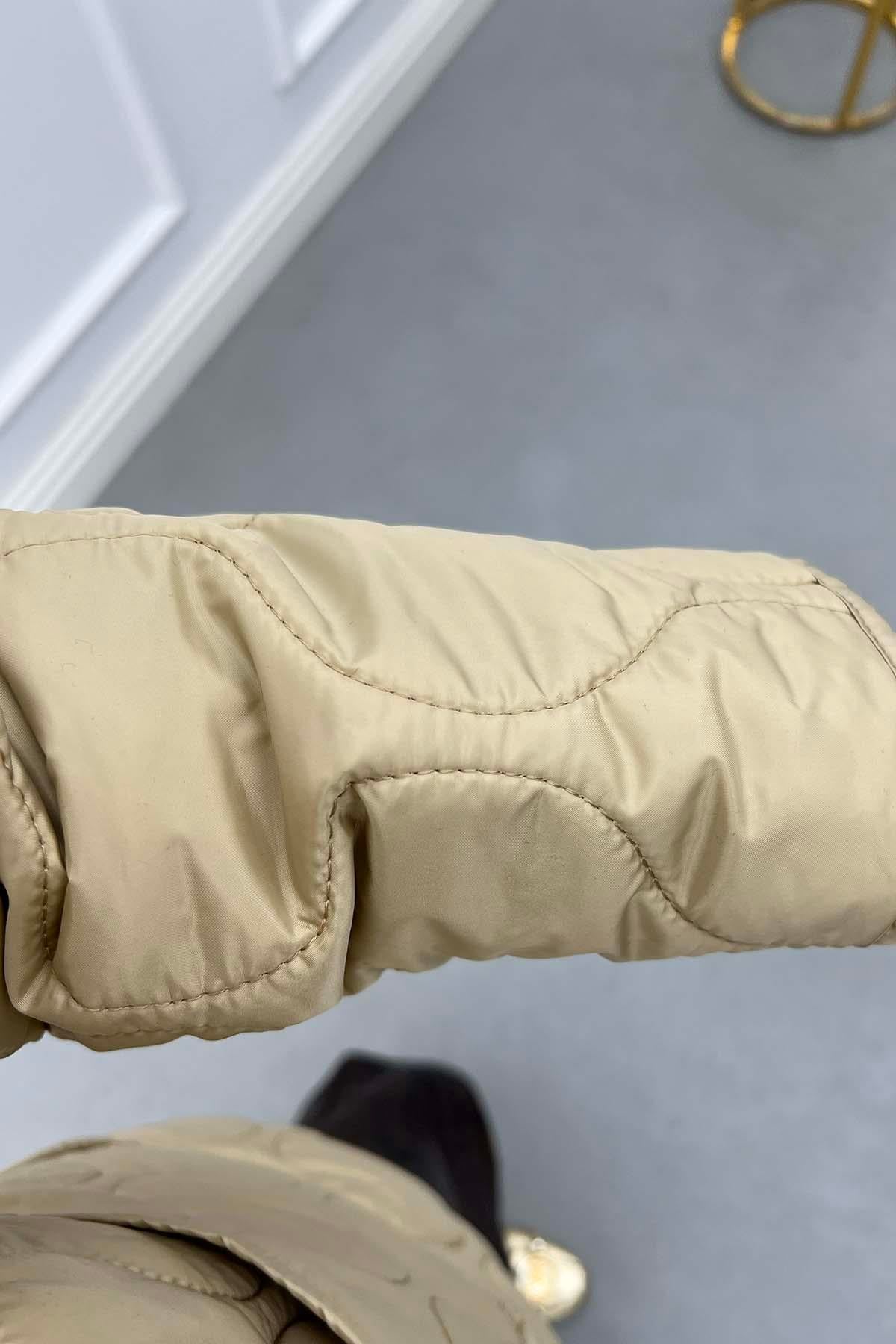 Çıt Çıtlı Kapitone Ceket Bej