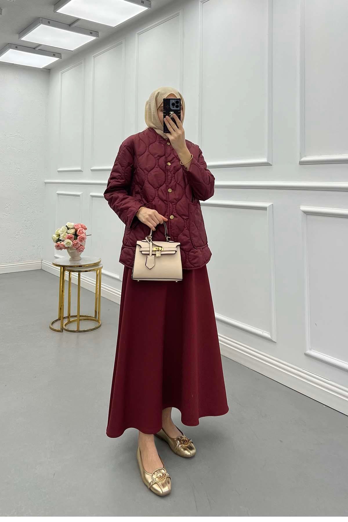 Çıt Çıtlı Kapitone Ceket Bordo