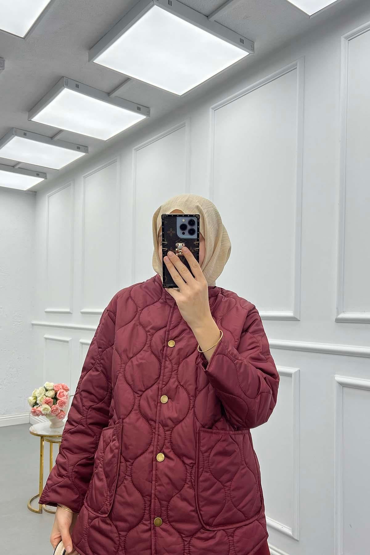 Çıt Çıtlı Kapitone Ceket Bordo