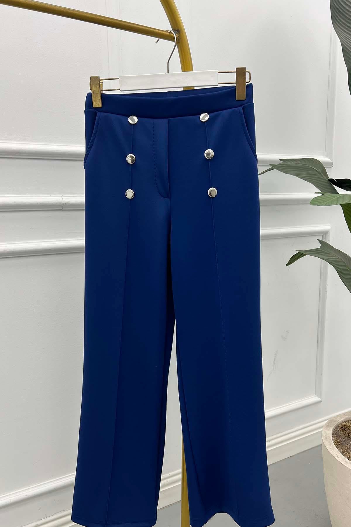 Çıtçıt Detaylı Çımalı Scuba Pantolon Saks Mavi