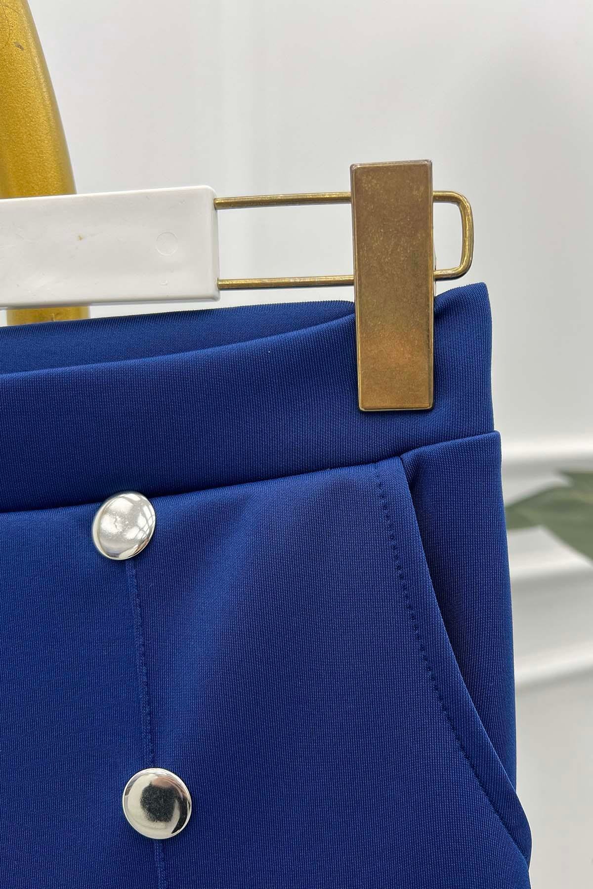 Çıtçıt Detaylı Çımalı Scuba Pantolon Saks Mavi