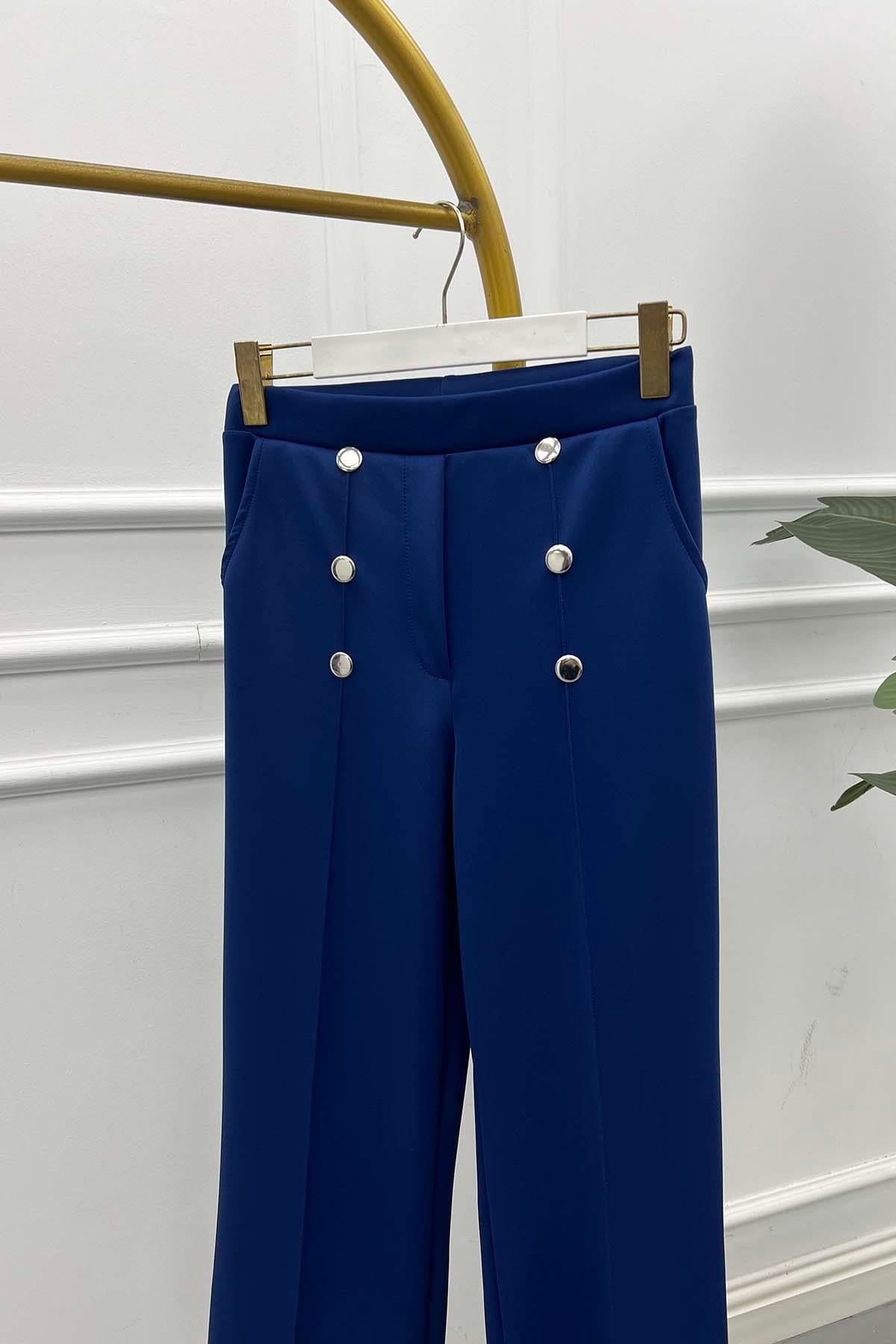Çıtçıt Detaylı Çımalı Scuba Pantolon Saks Mavi