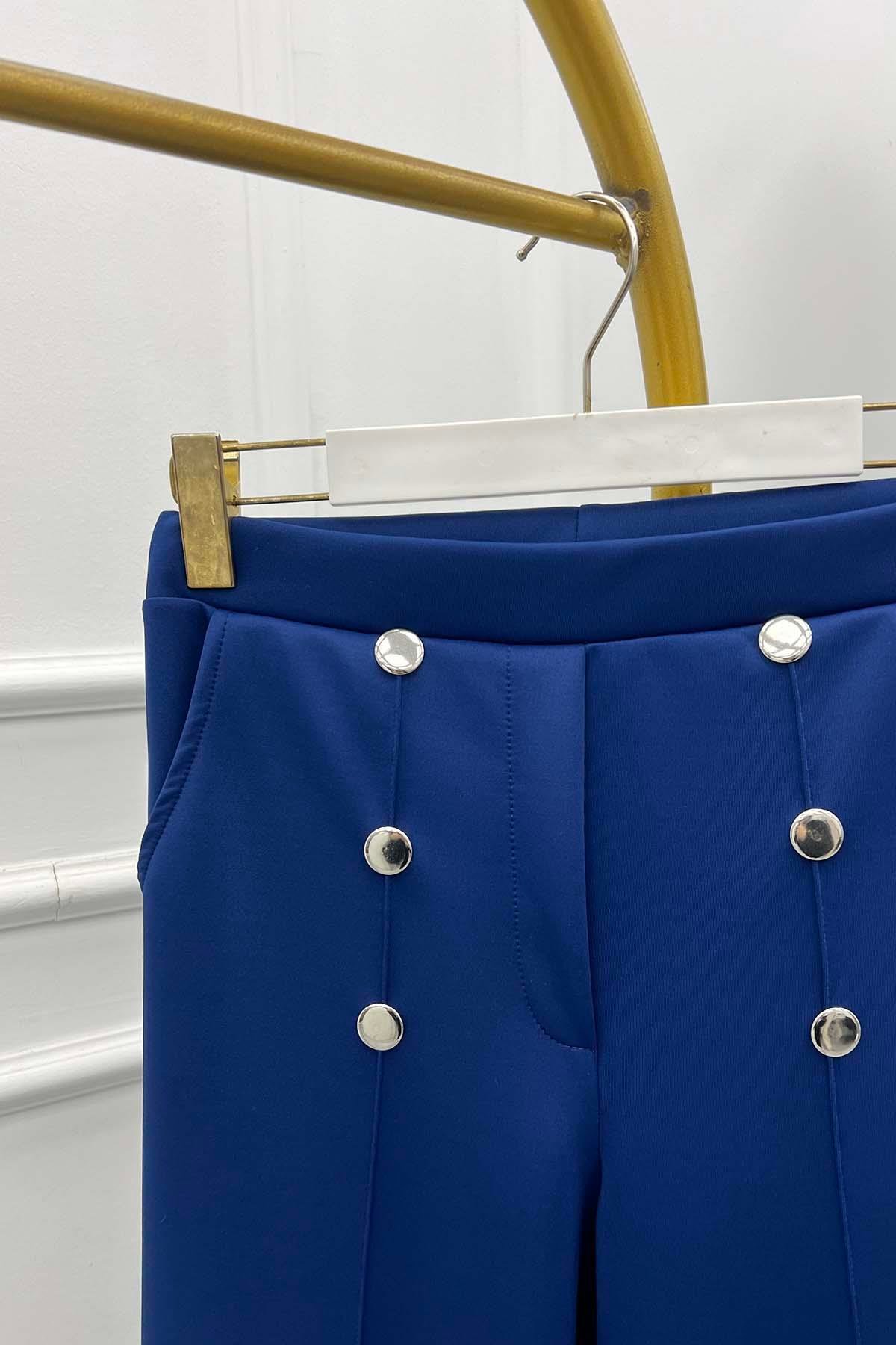 Çıtçıt Detaylı Çımalı Scuba Pantolon Saks Mavi
