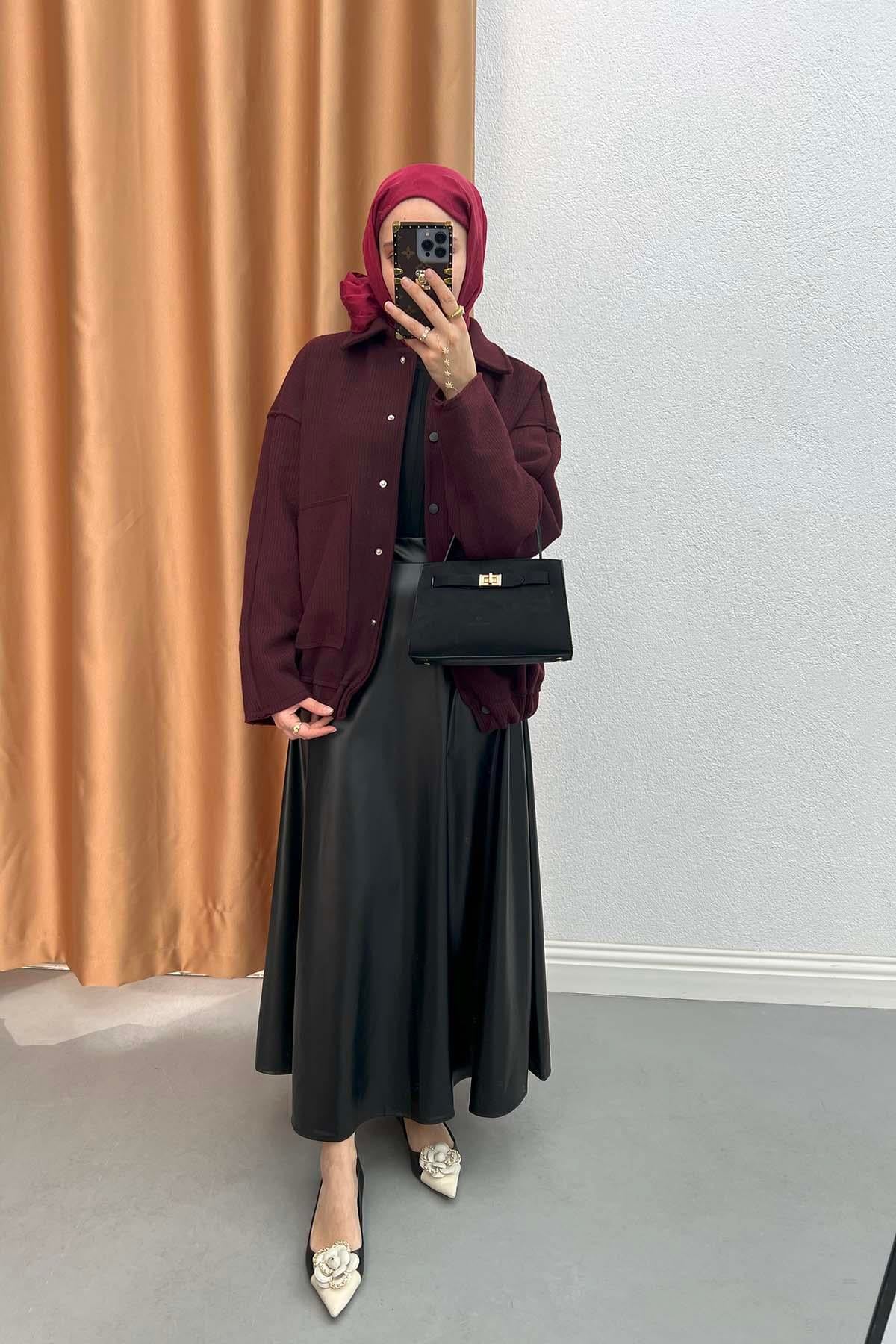 Çıtçıtlı Bomber Ceket Bordo