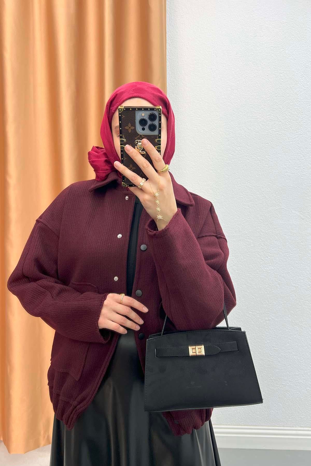 Çıtçıtlı Bomber Ceket Bordo