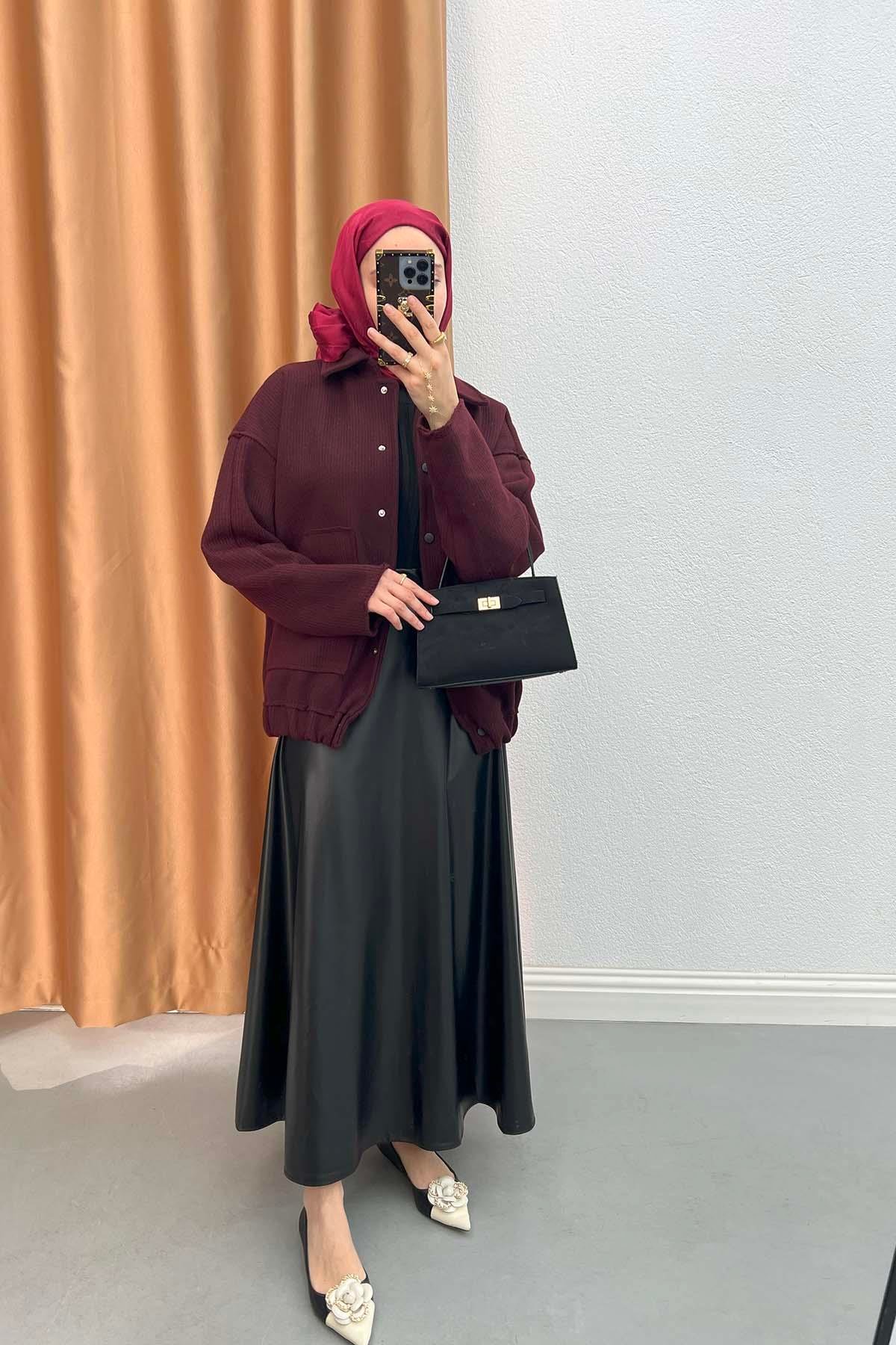 Çıtçıtlı Bomber Ceket Bordo